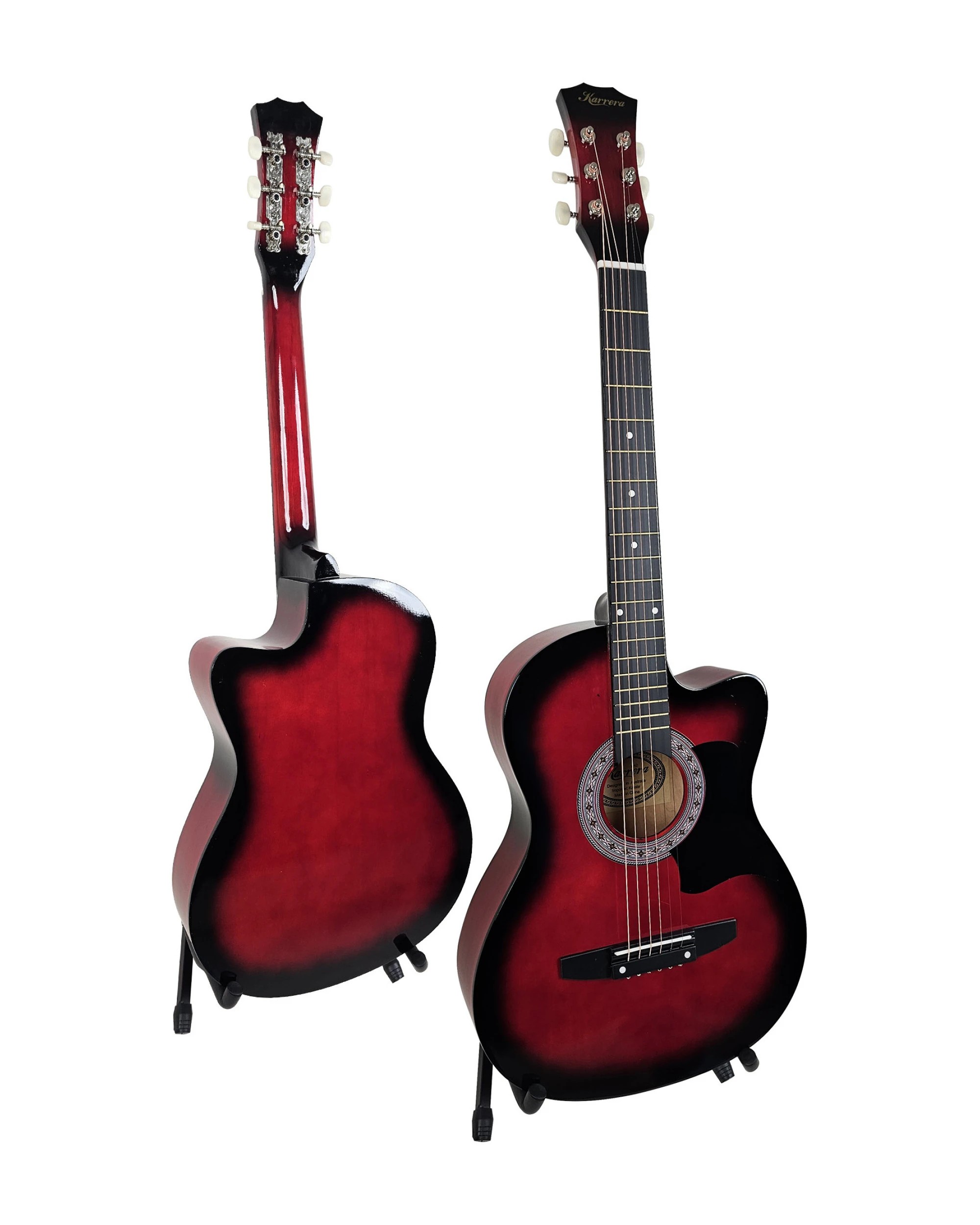 3 Karrera 38in Pro Cutaway Acoustic Guitar with Guitar Bag in Red Burst - Red, 3 of 10