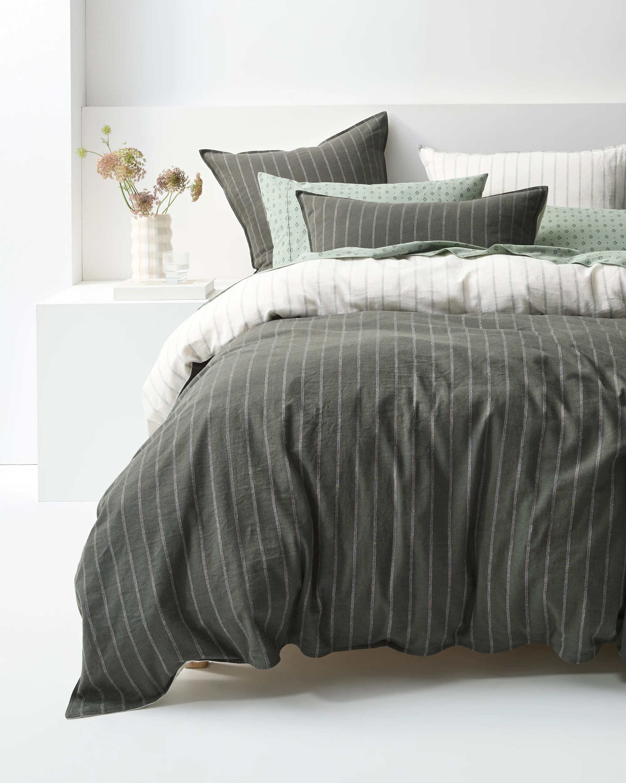 1 Target Adelle Stripe Linen/Cotton Quilt Cover Set - Super King Bed - Green, 1 of 10
