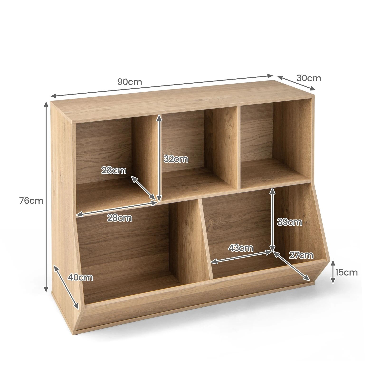 2 Costway Toy Box Wooden Bookcase 5-Cube Storage Cabinet - Natural, 2 of 3