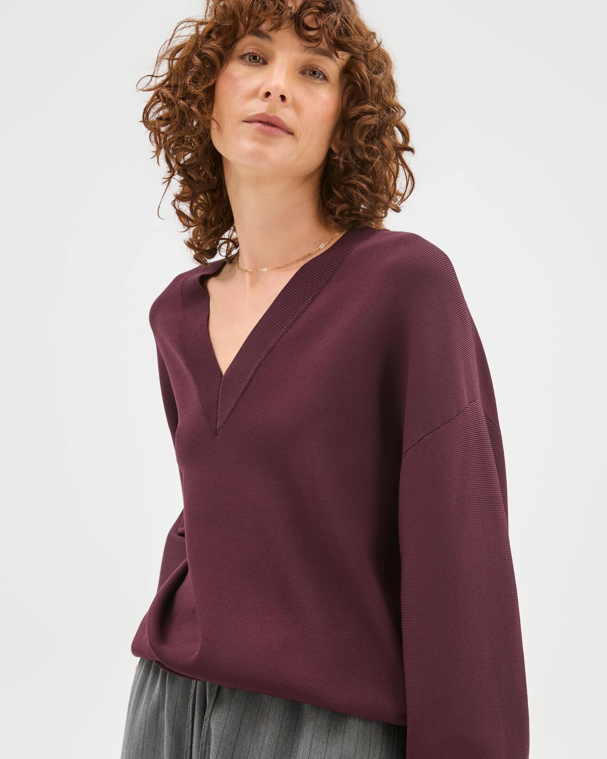 2 Preview Crepe Knit V-Neck Jumper PINOT, 2 of 6