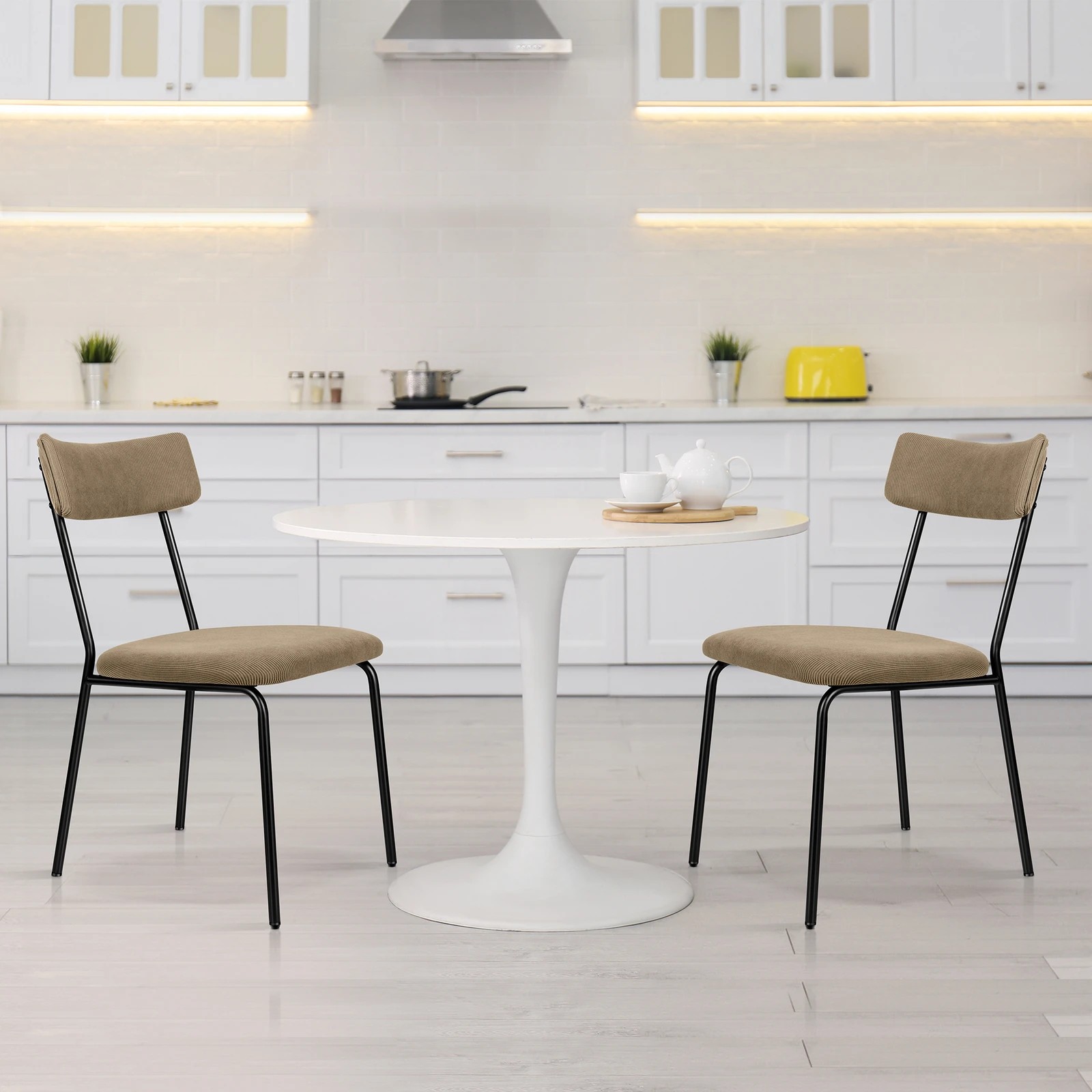 5 Alfordson 2x Dining Chairs Accent Kitchen Lounge Curved Backrest Corduroy - Khaki, 5 of 10