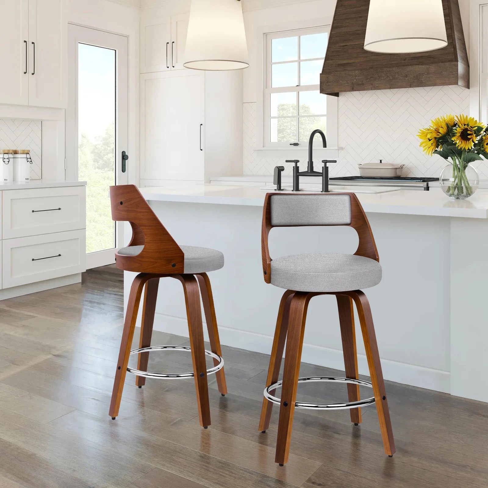 2 Alfordson 4x Swivel Bar Stools 65cm Eden Kitchen Dining Chair Wooden - Grey, 2 of 10