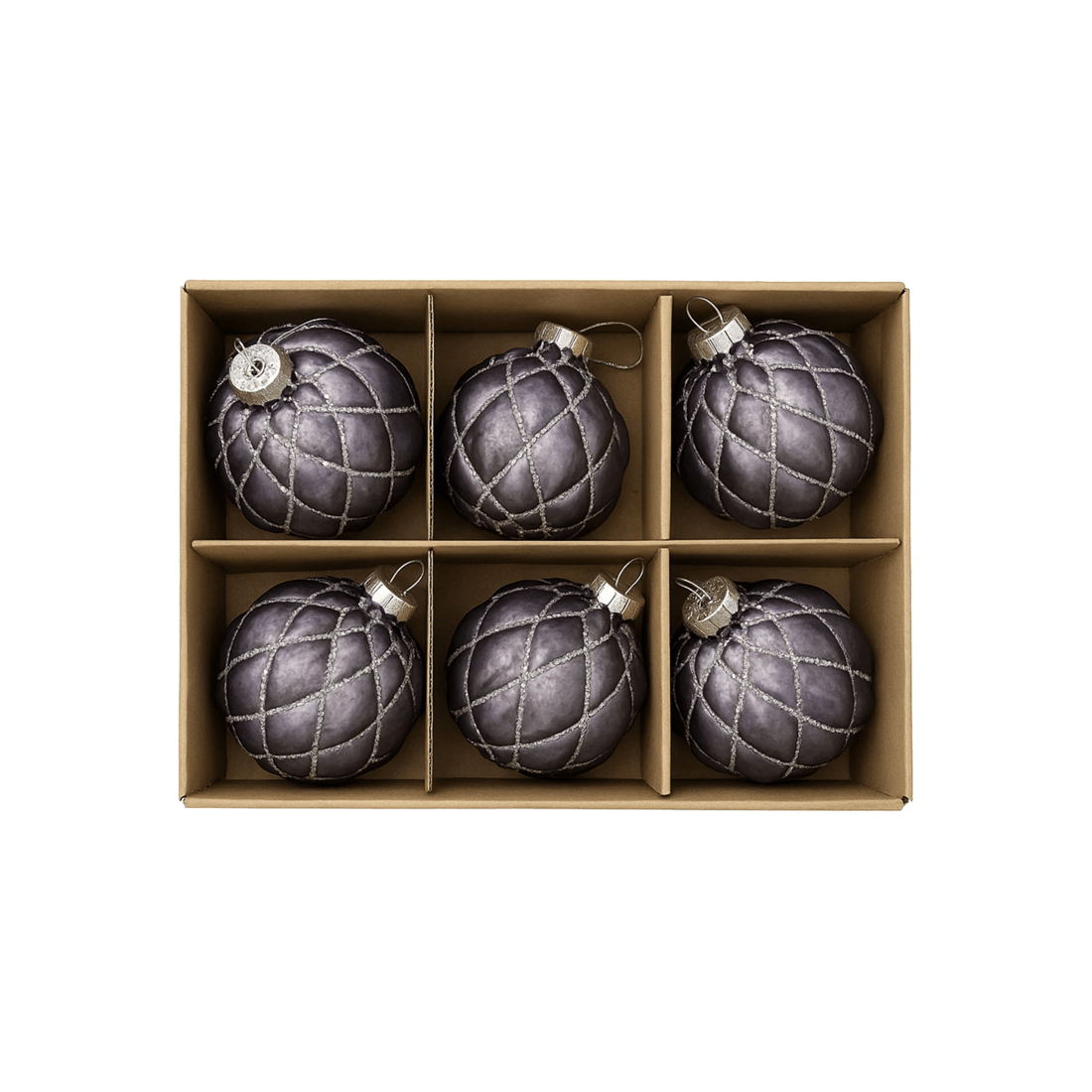 6 Christabelle Platinum Glass Baubles 6pcs With Glittered Lattice Pattern Balls Christmas Tree Decoration Ornament, 6 of 7