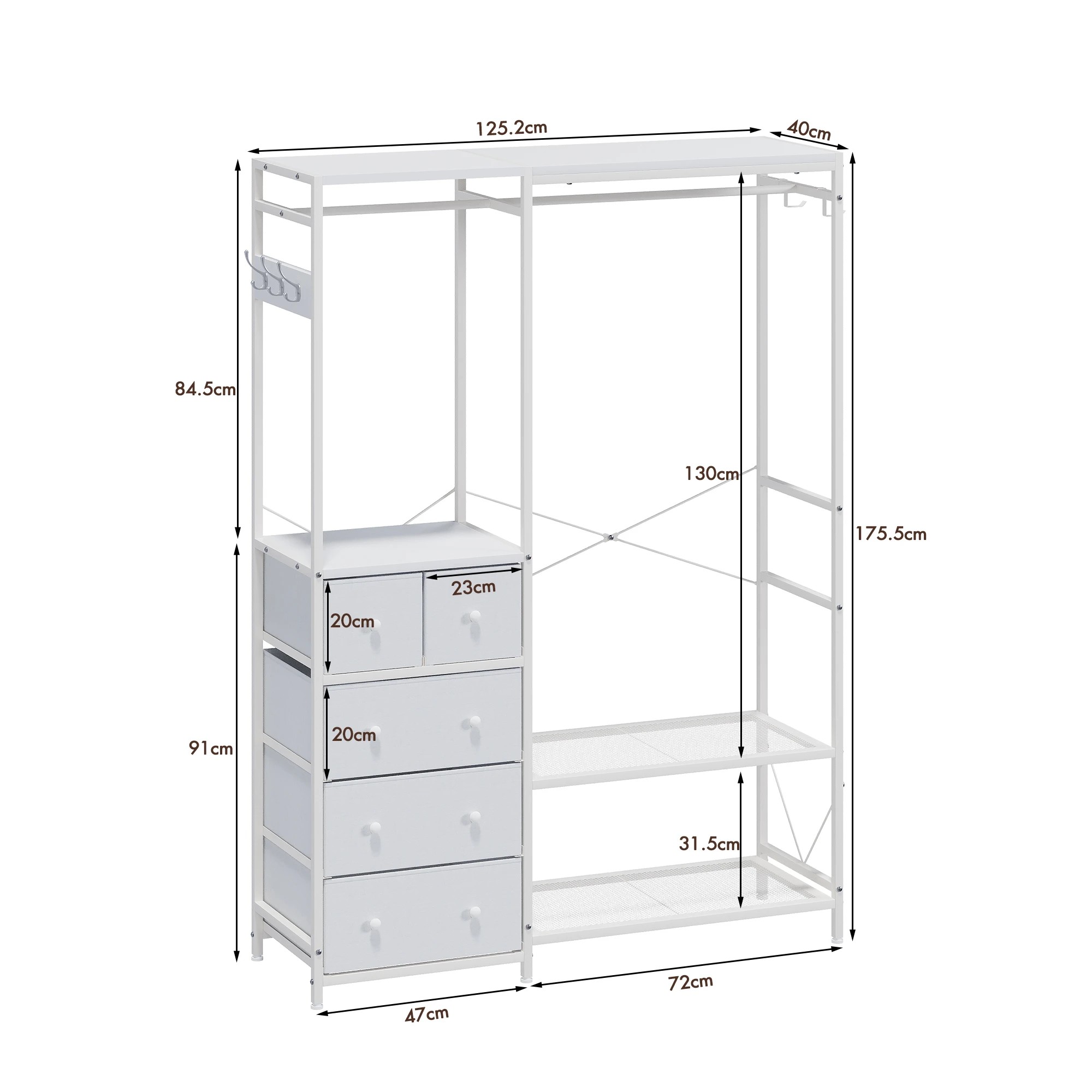 Advwin Portable Closet Wardrobe Adjust Closet Racks w/2 Hang Rods & 5 ...