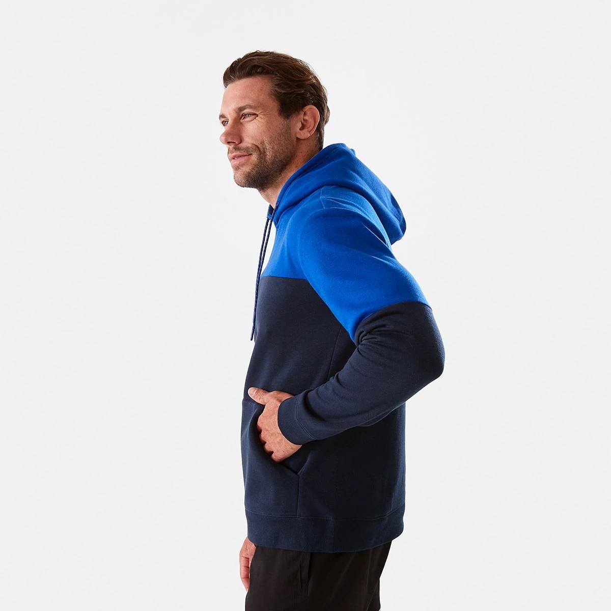2 Active Mens Colour Block Fleece Hoodie Blue Navy, 2 of 7