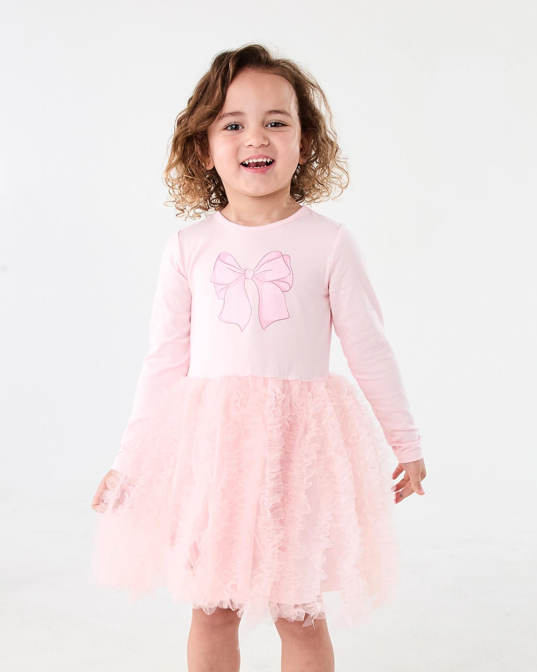 1 Long Sleeve Rib Tutu Dress Pnk Bow, 1 of 9