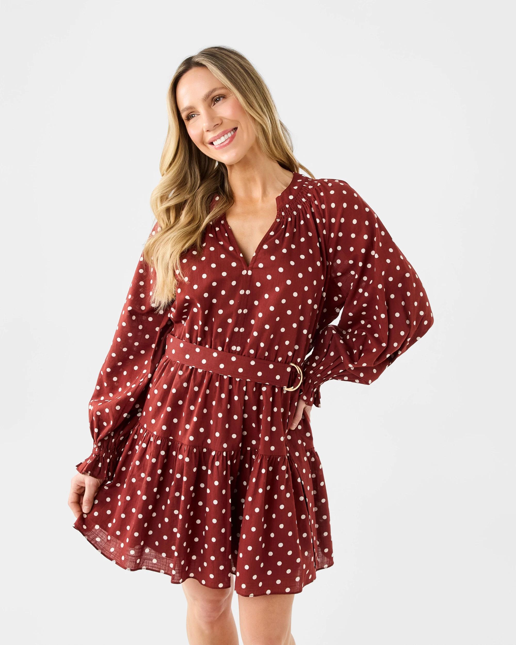 1 Long Sleeve Woven Belted Mini Dress Spotrust, 1 of 8