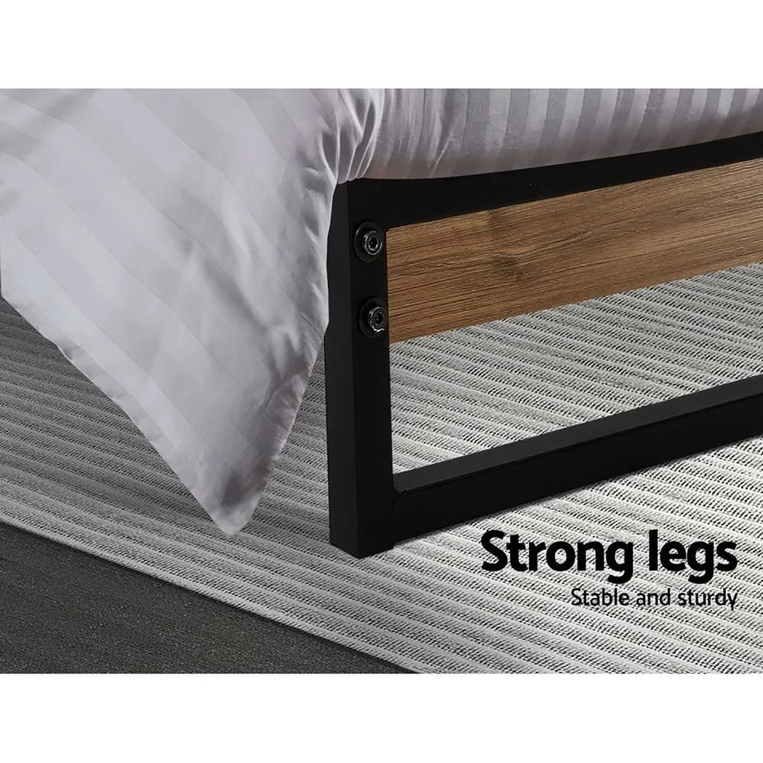 8 Artiss Bed Frame Metal Frame Dane - King Single Steel Frame Sturdy Slats Noise Free Easy Assembly Modern Design - Black, 8 of 10