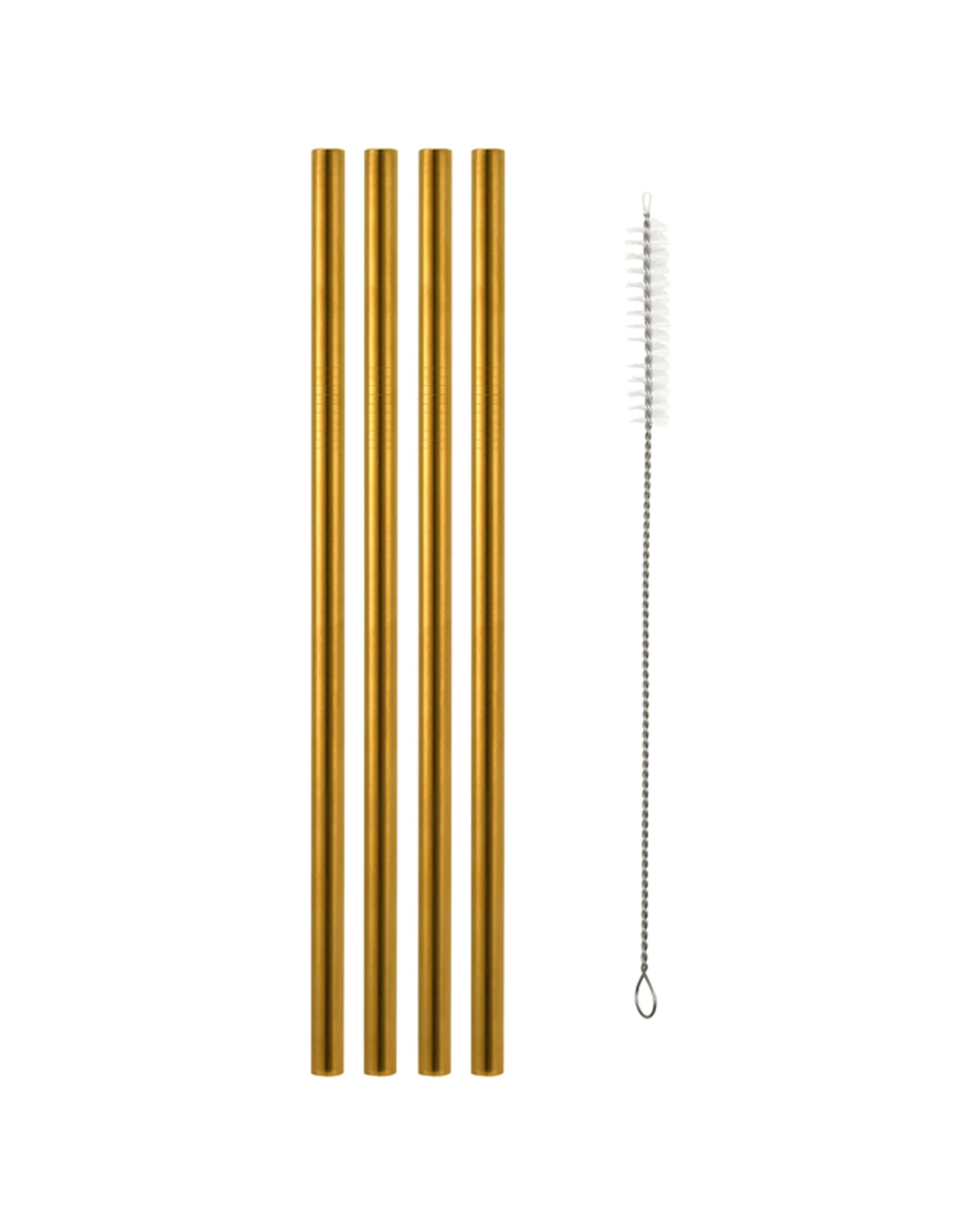 2 Maxwell & Williams Set Of 4 Reusable Metal Cocktail Straws With Brush
 - Gold, 2 of 3