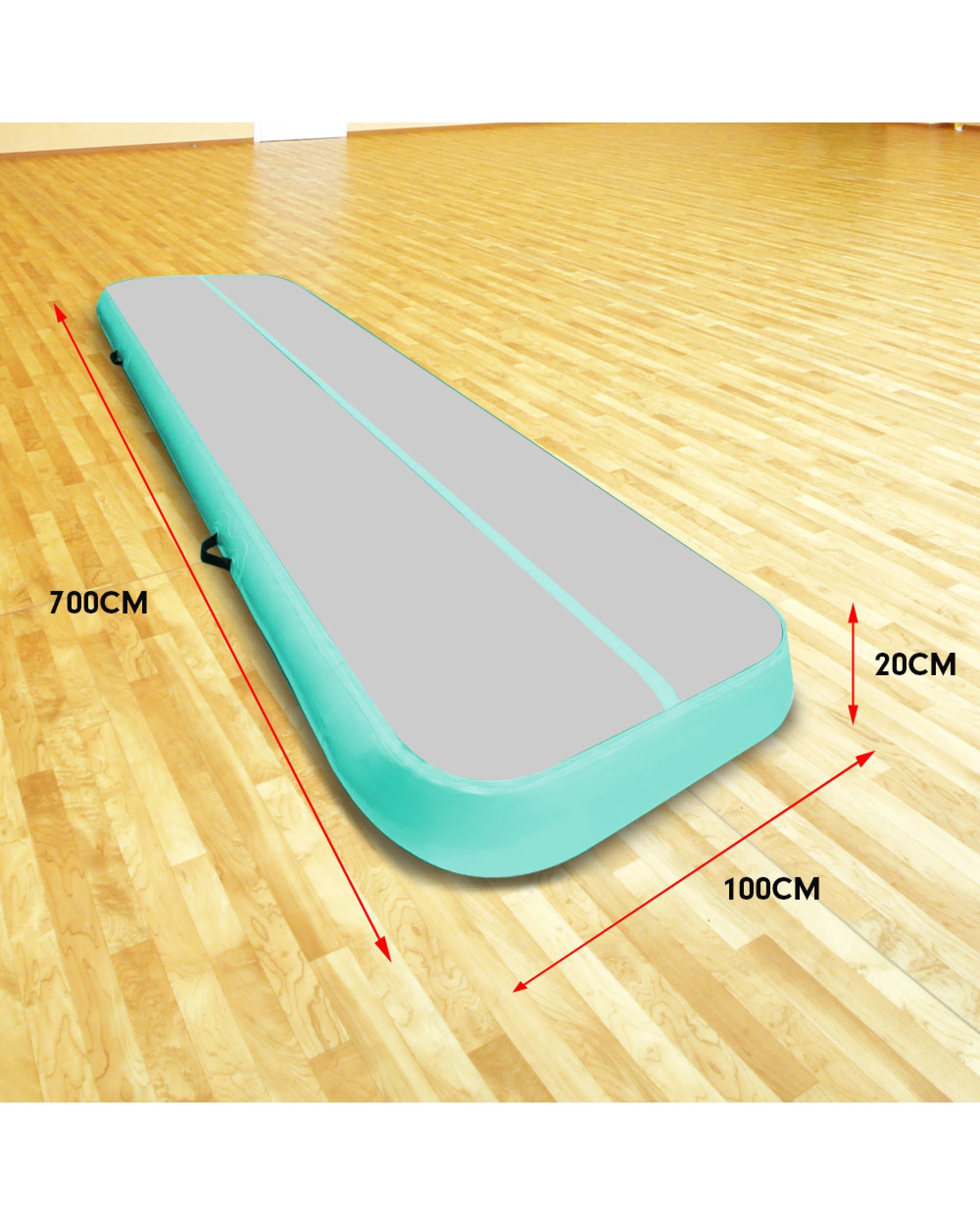 3 Powertrain Sports 6m x 2m Air Track Inflatable Gymnastics Mat, 20cm Thick - Green, 3 of 8