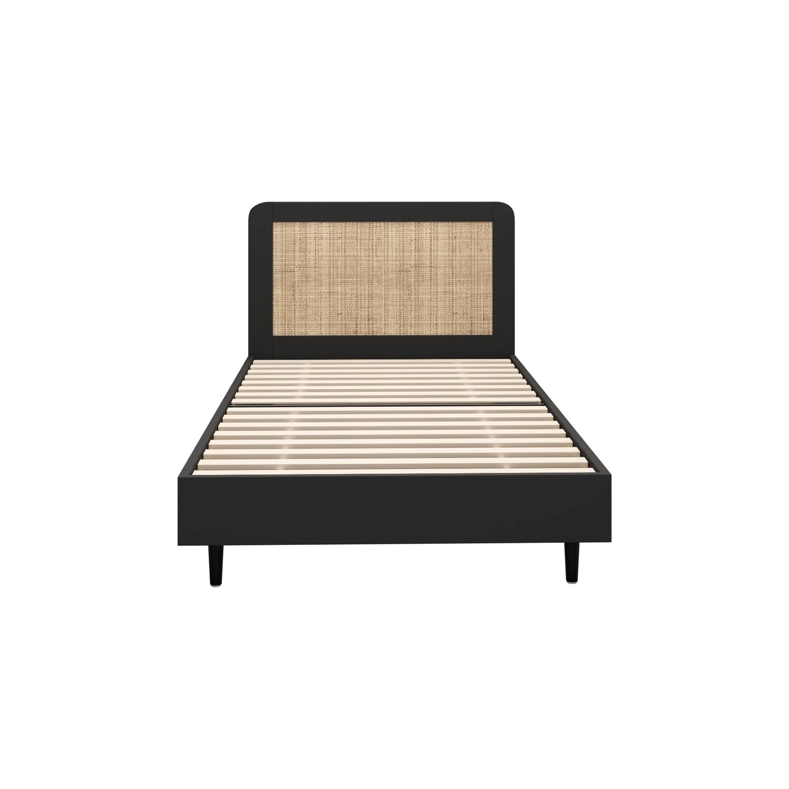 7 Oikiture Bed Frame Single Size Beds Real Rattan Headboard - Black, 7 of 10