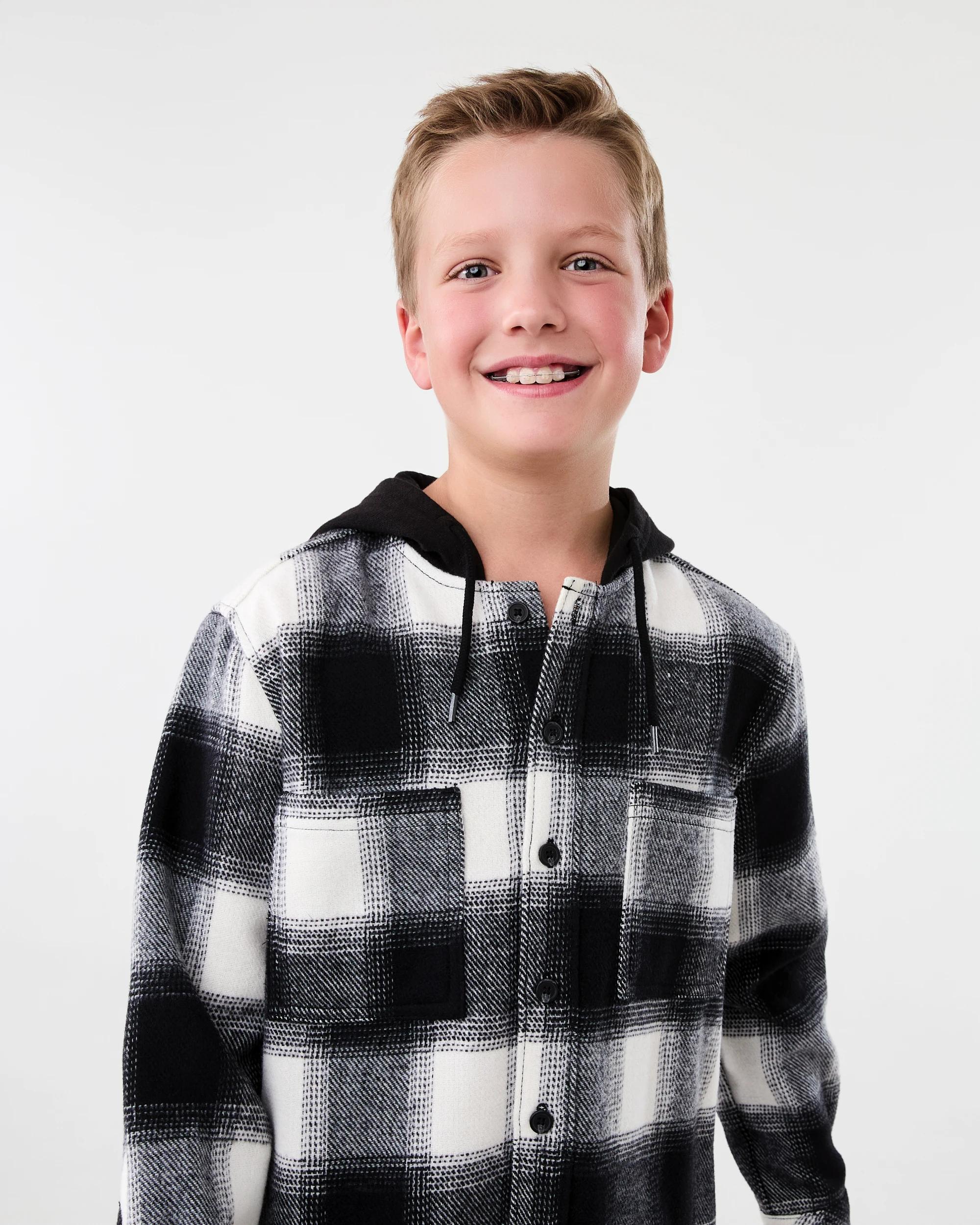 3 Long Sleeve Hooded Check Shirt Snw White, 3 of 8