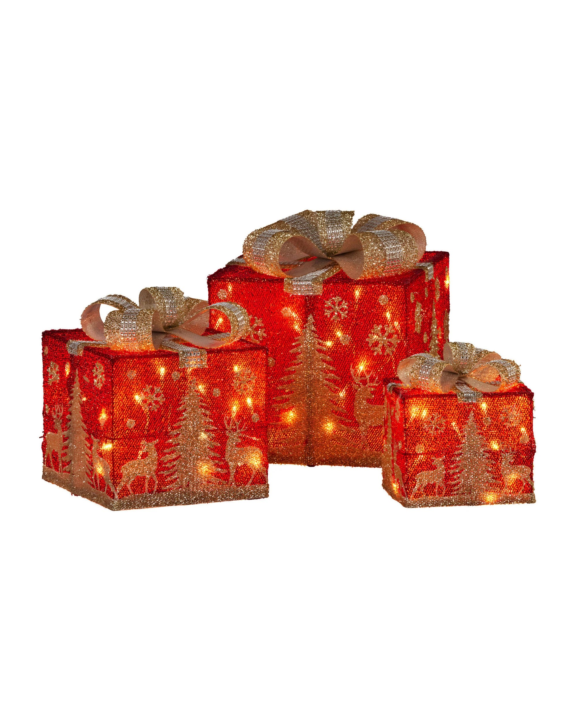 1 Christabelle Set Of 3 Christmas Gift Box Display With Led Lights And Bows Decoration Ornament, 1 of 6