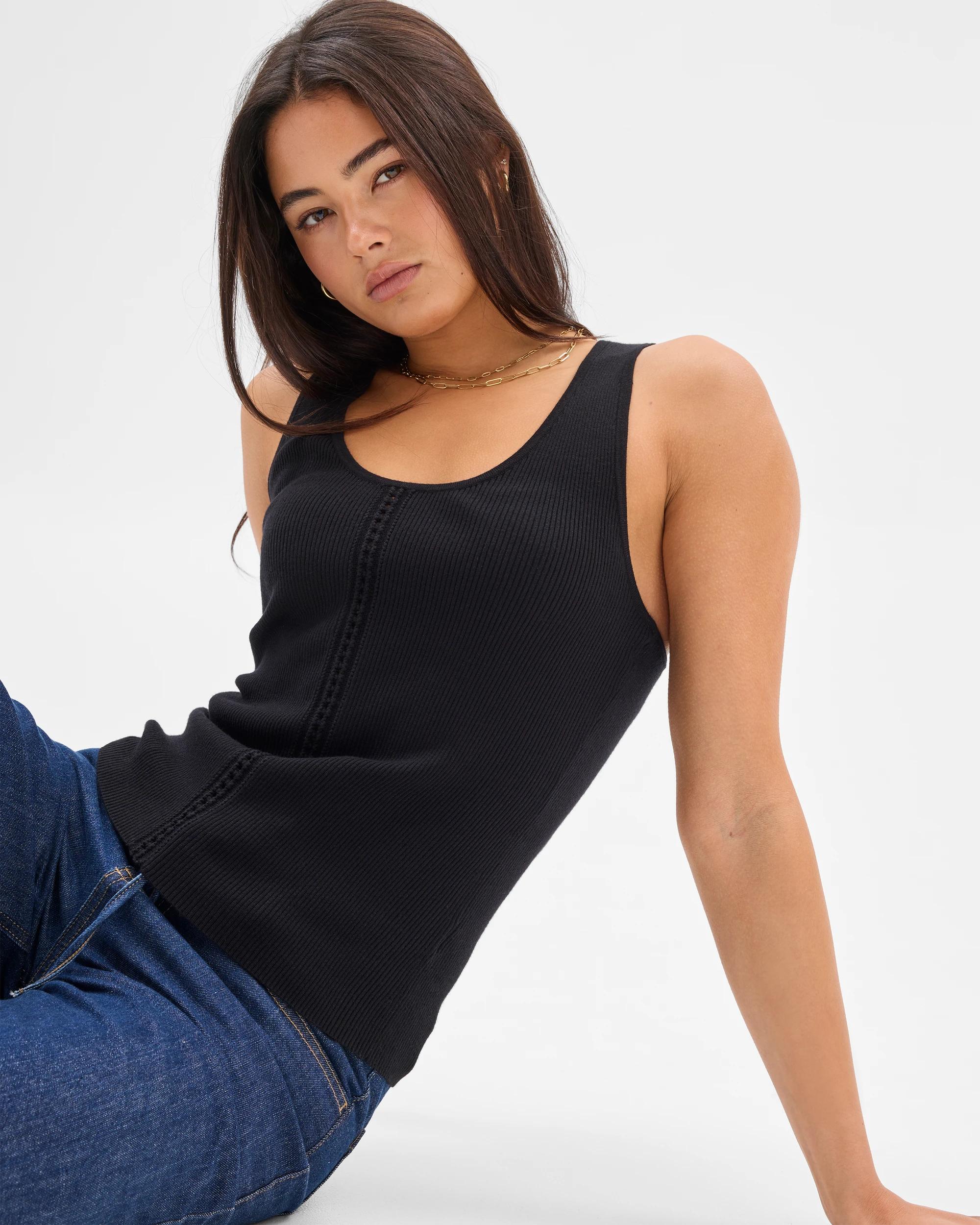 7 Stitch Detail Knit Tank Top - Lily Loves BLACK, 7 of 7