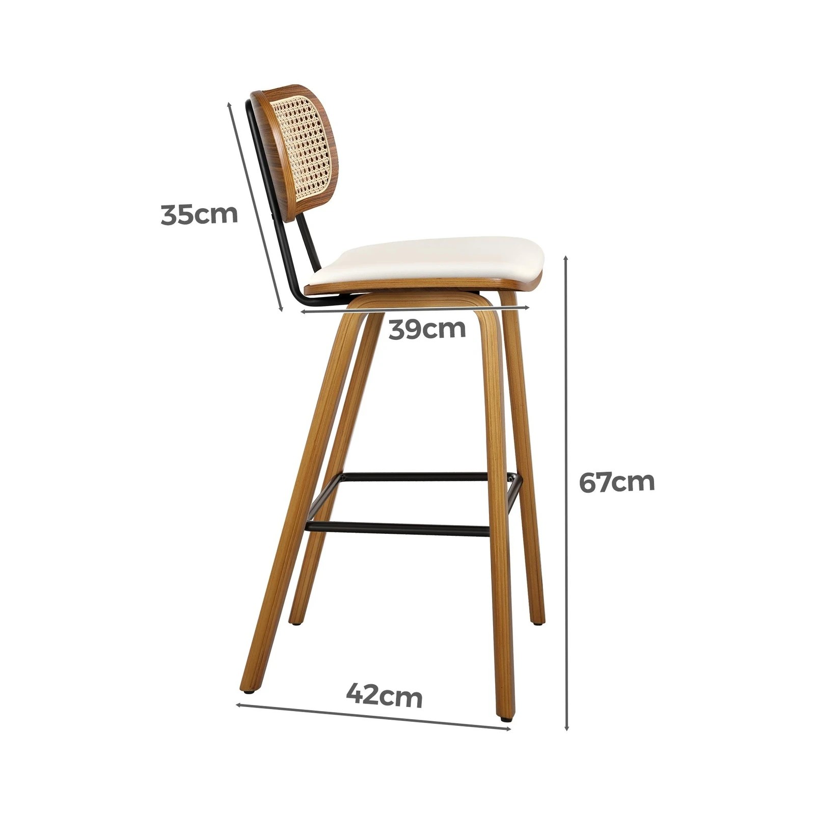 7 Alfordson 2x Bar Stools Kitchen Vintage Leather Seat Rattan Chair Wooden - White, 7 of 9