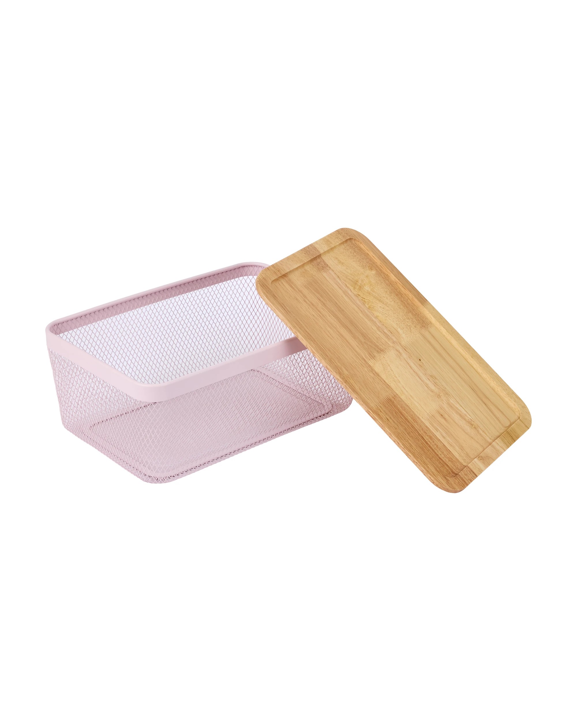 2 Large Basket with Wooden Lid - Pink, 2 of 6