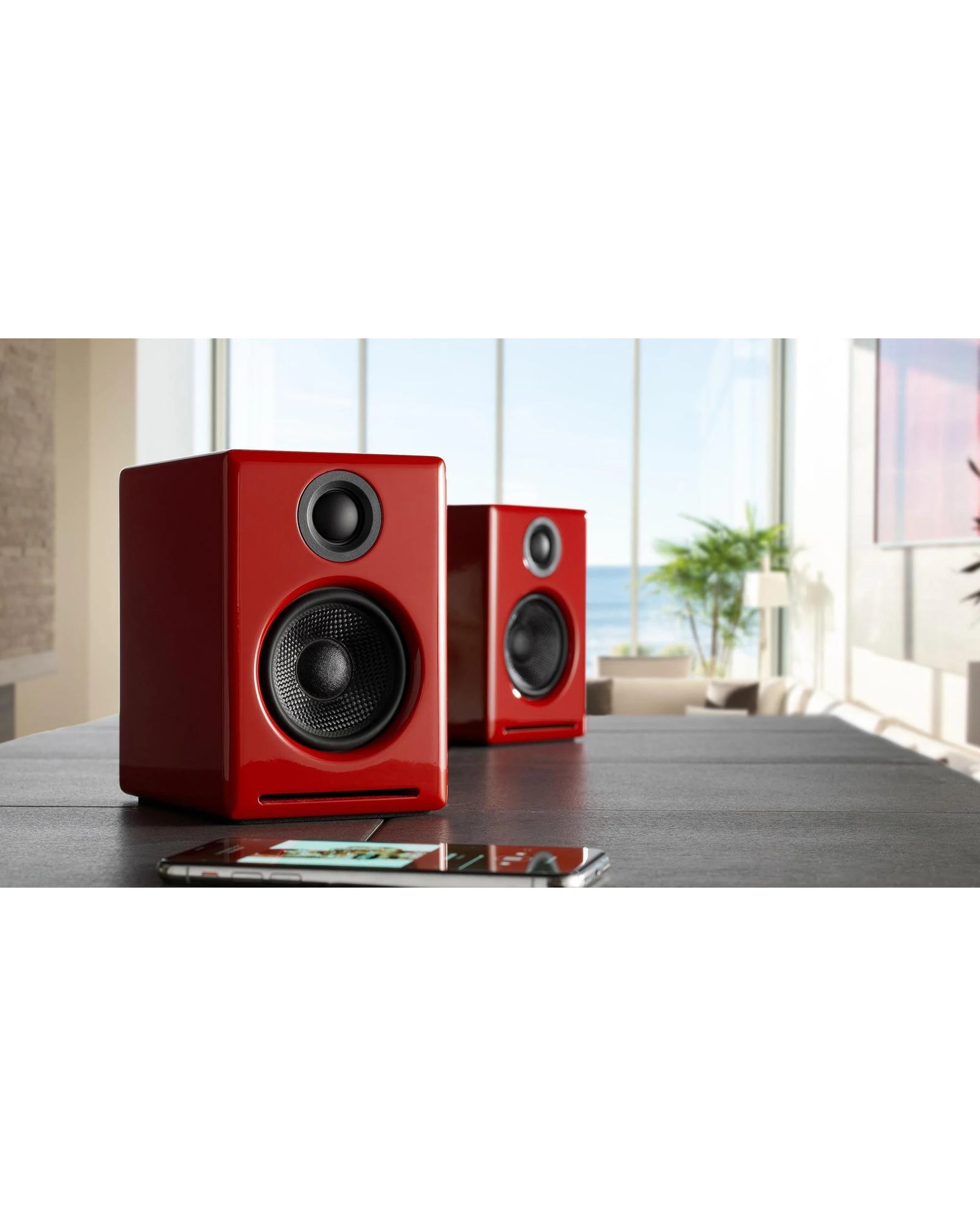3 Audioengine A2 Wireless Speakers Hi-Res Audio Bluetooth Bookshelf Speakers Red, 3 of 3
