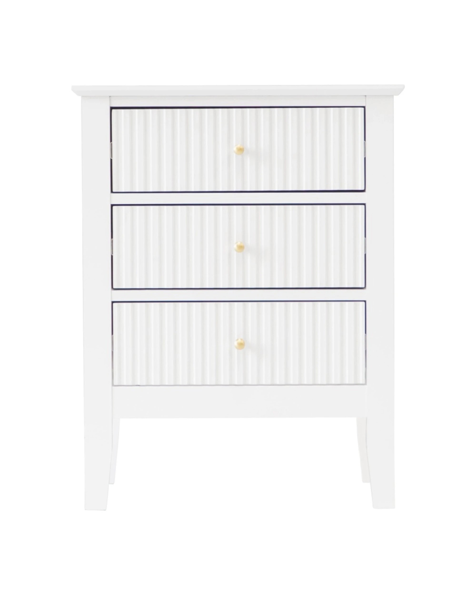 1 Alpine Bay Zara Fluted 3 Drawer Side Table With Shelf Storage Classic Style 48x35x61.5cm - White, 1 of 9