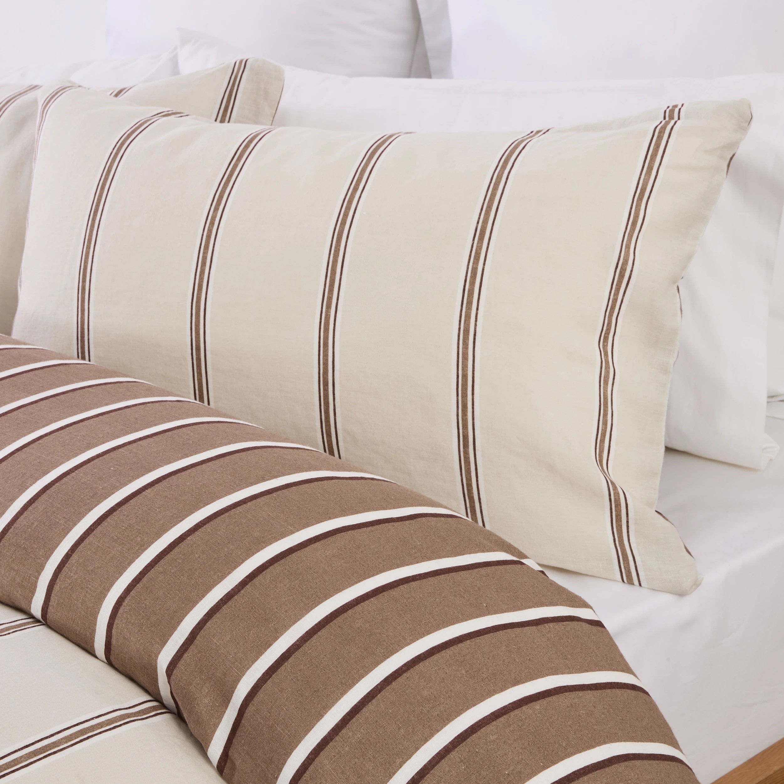 4 Stripe Linen Cotton Reversible Quilt Cover Set - Queen Bed, Mocha, 4 of 9