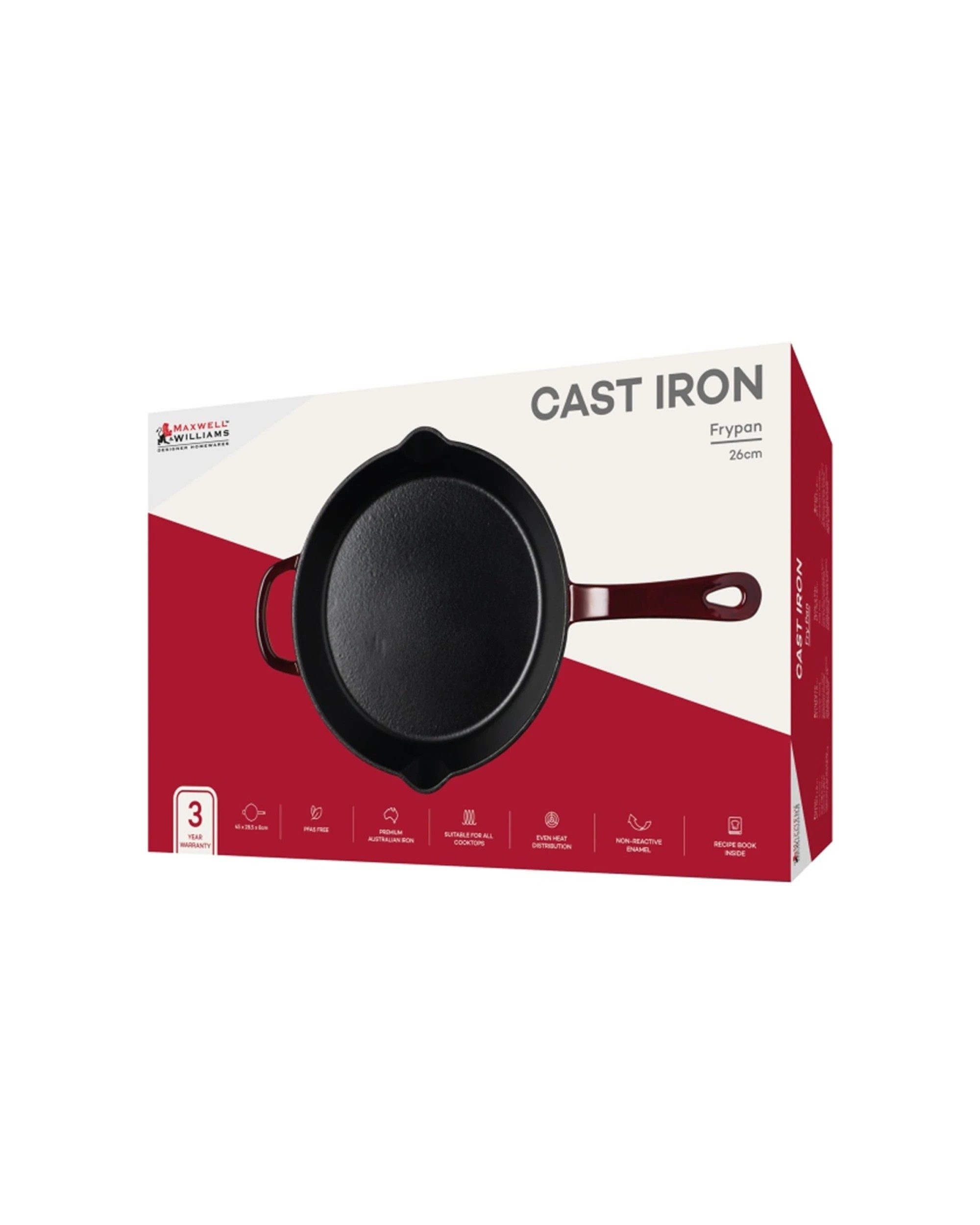 6 Maxwell & Williams Durable Cast Iron Frypan Cookware 26cm Merlot - Burgundy, 6 of 6