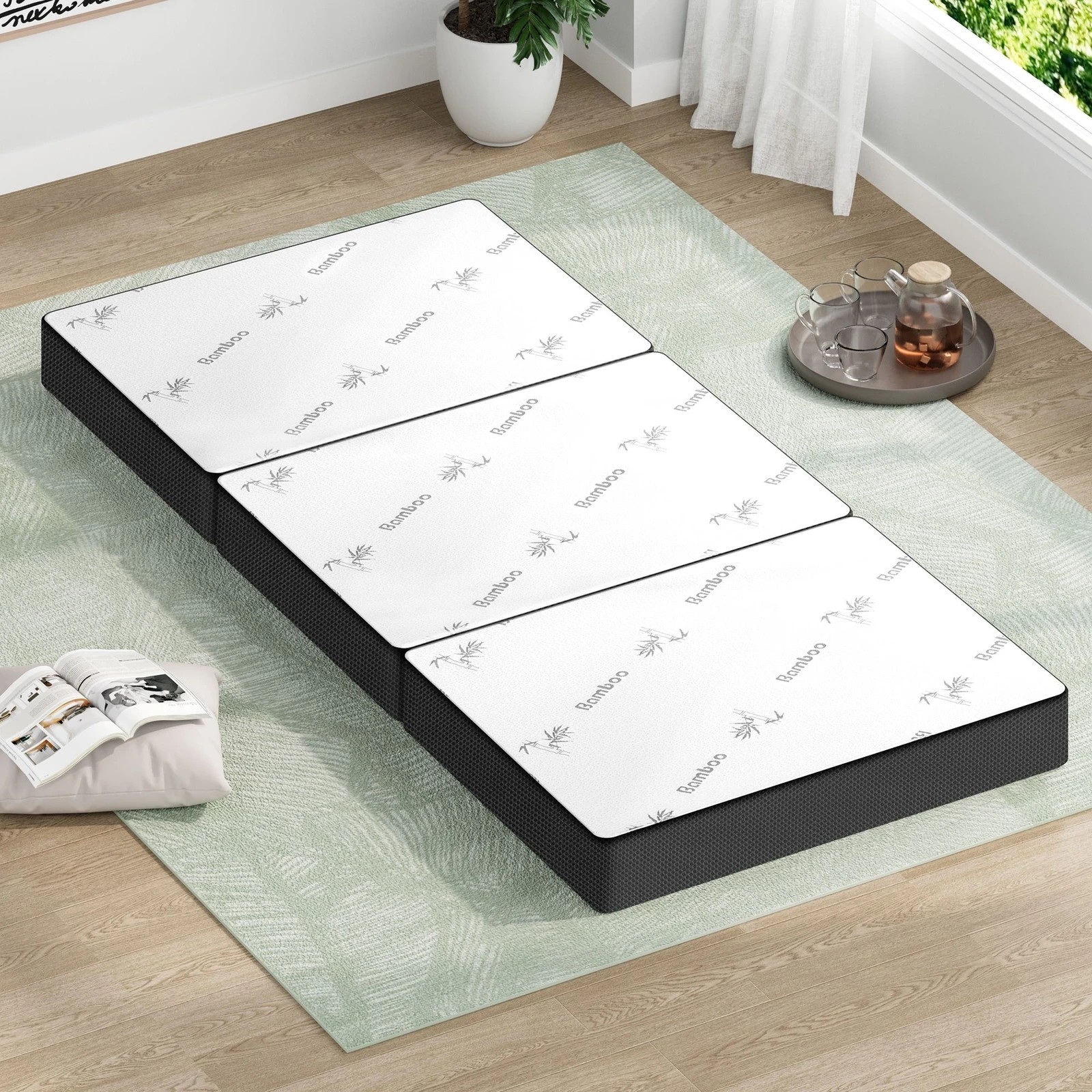 2 Starry Eucalypt Foldable Mattress Folding Foam Mesh Bamboo Portable 79X190CM - White, 2 of 4