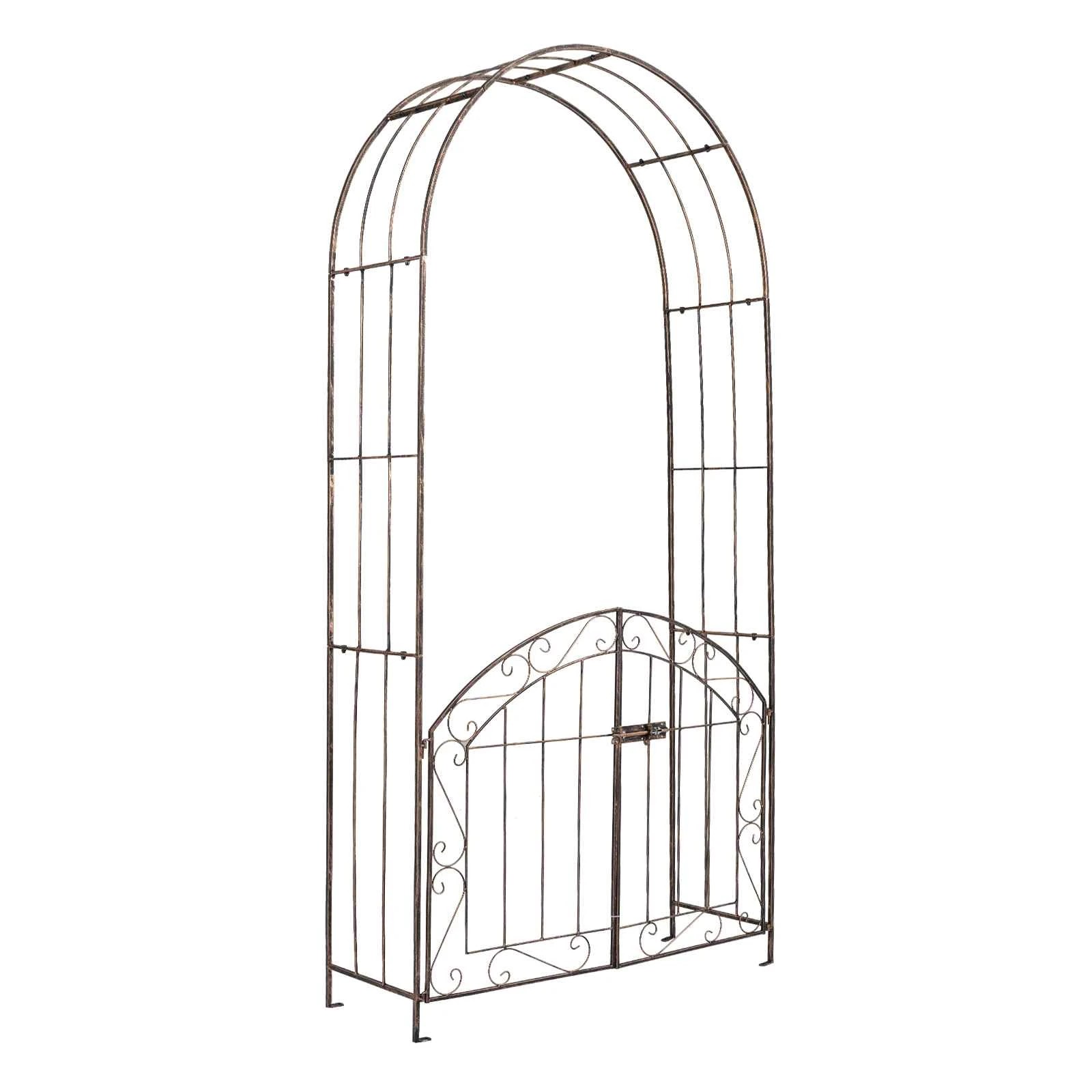 1 Costway 200cm Garden Arch w/Gate Metal Arbor Trellis Archway Decor Climbing Plant Outdoor - Bronze, 1 of 1