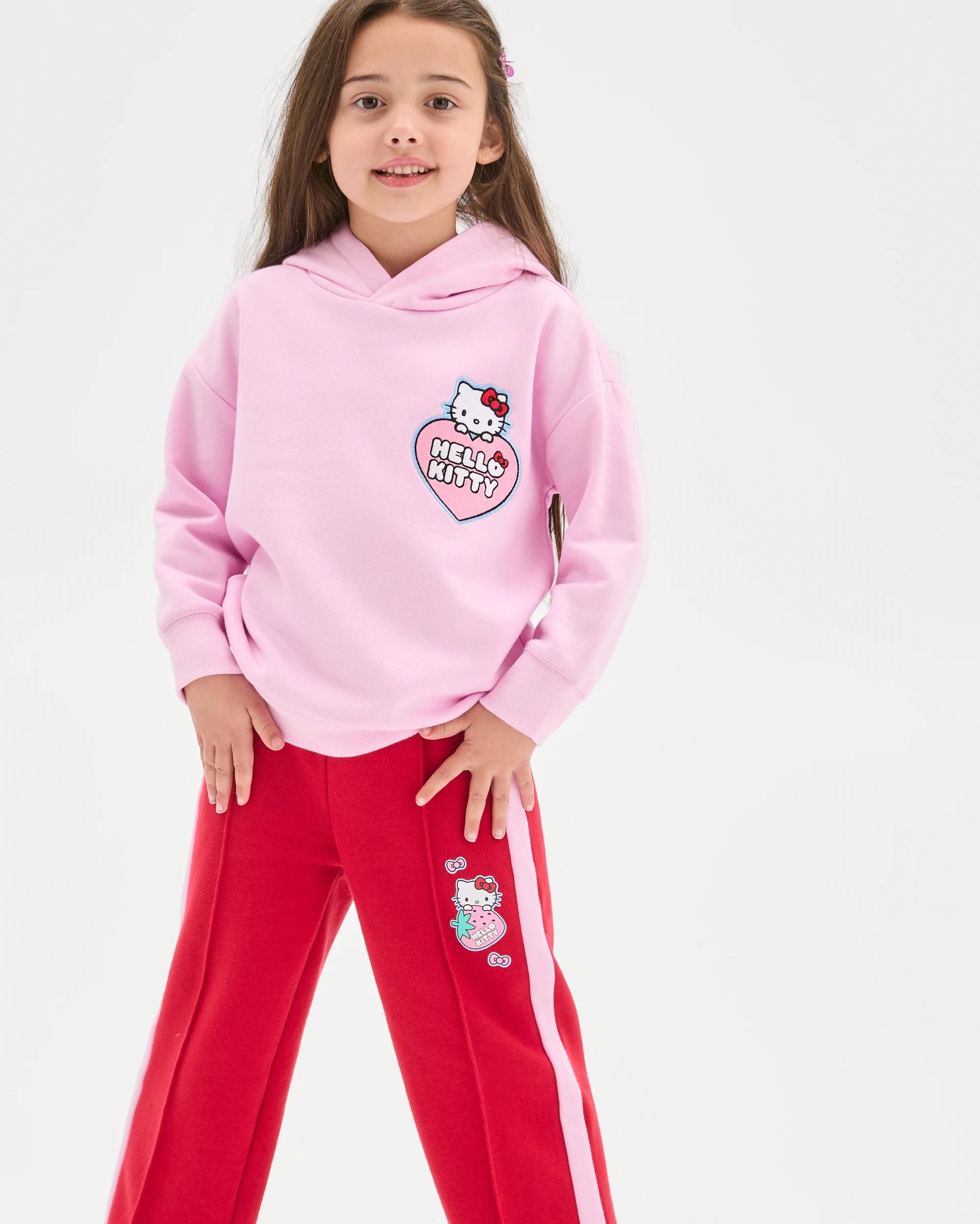 2 Hello Kitty Australian Cotton Blend Fleece Trackpants RED/PINK STRIP, 2 of 6
