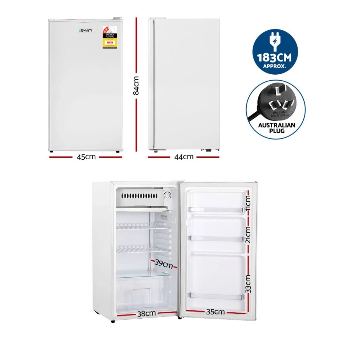 2 Devanti 95L Bar Fridge - White, 2 of 7