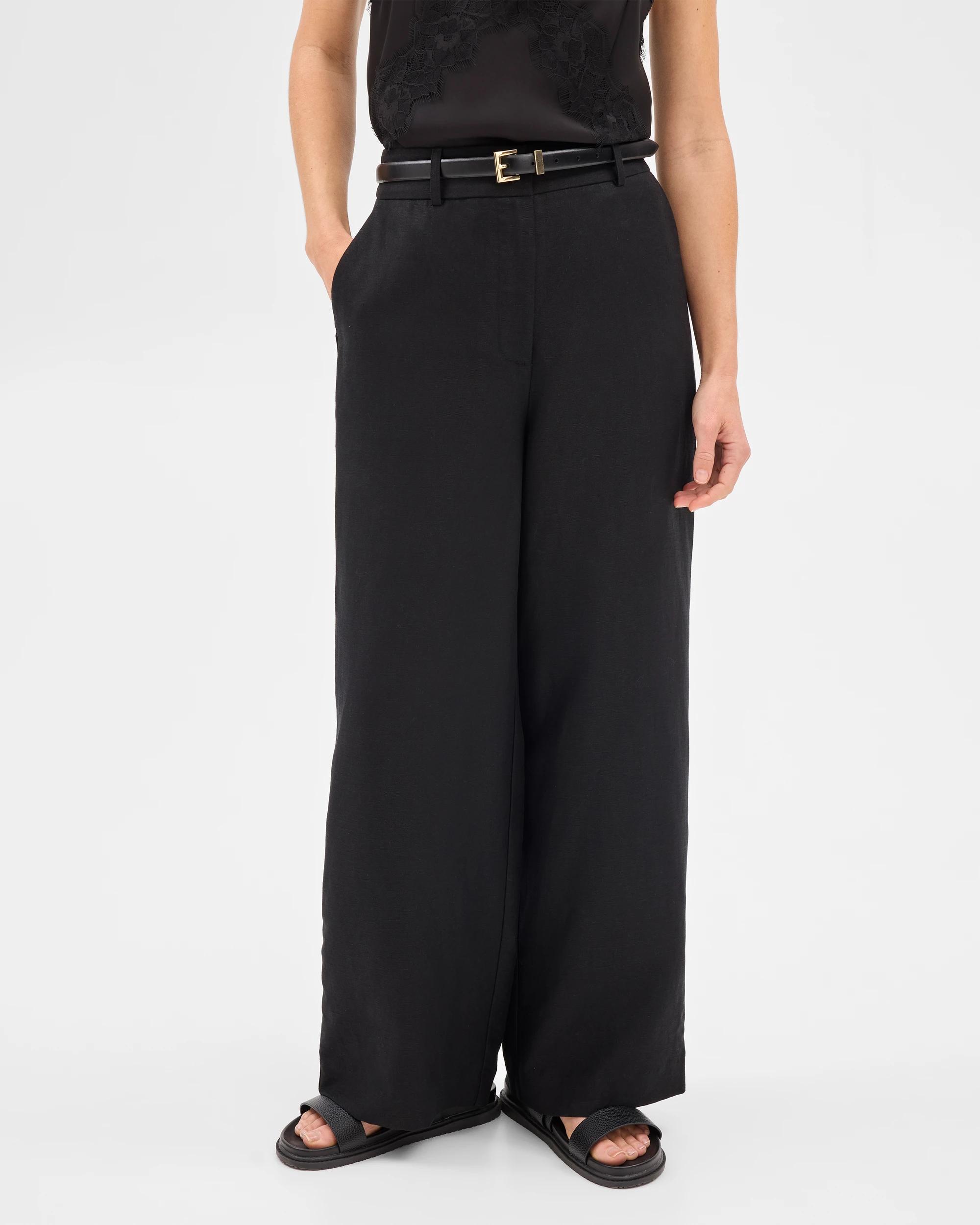 2 Linen Blend Wide Leg Pants - Preview BLACK, 2 of 7