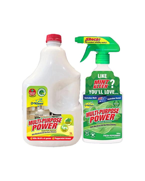 OzKleen Multipurpose Power 3L Refill and 500ml Spray Combo Antibacterial Peppermint Scented - Multi