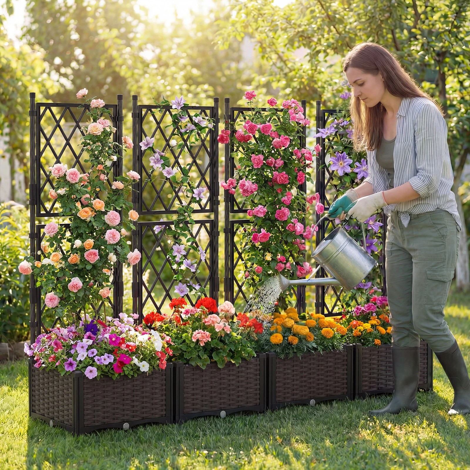 3 Costway 2x Raised Garden Bed w/Climbing Trellis Self-Watering Elevated Vertical Planter Boxes, 3 of 4