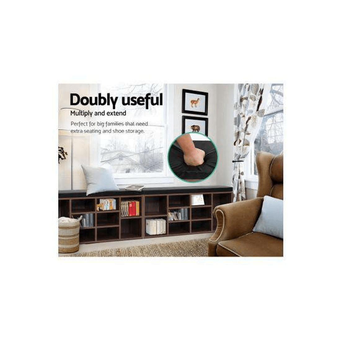 5 Artiss 10-Pair Shoe Cabinet Bench with 4cm PU Leather Seat, Walnut - Brown, 5 of 7