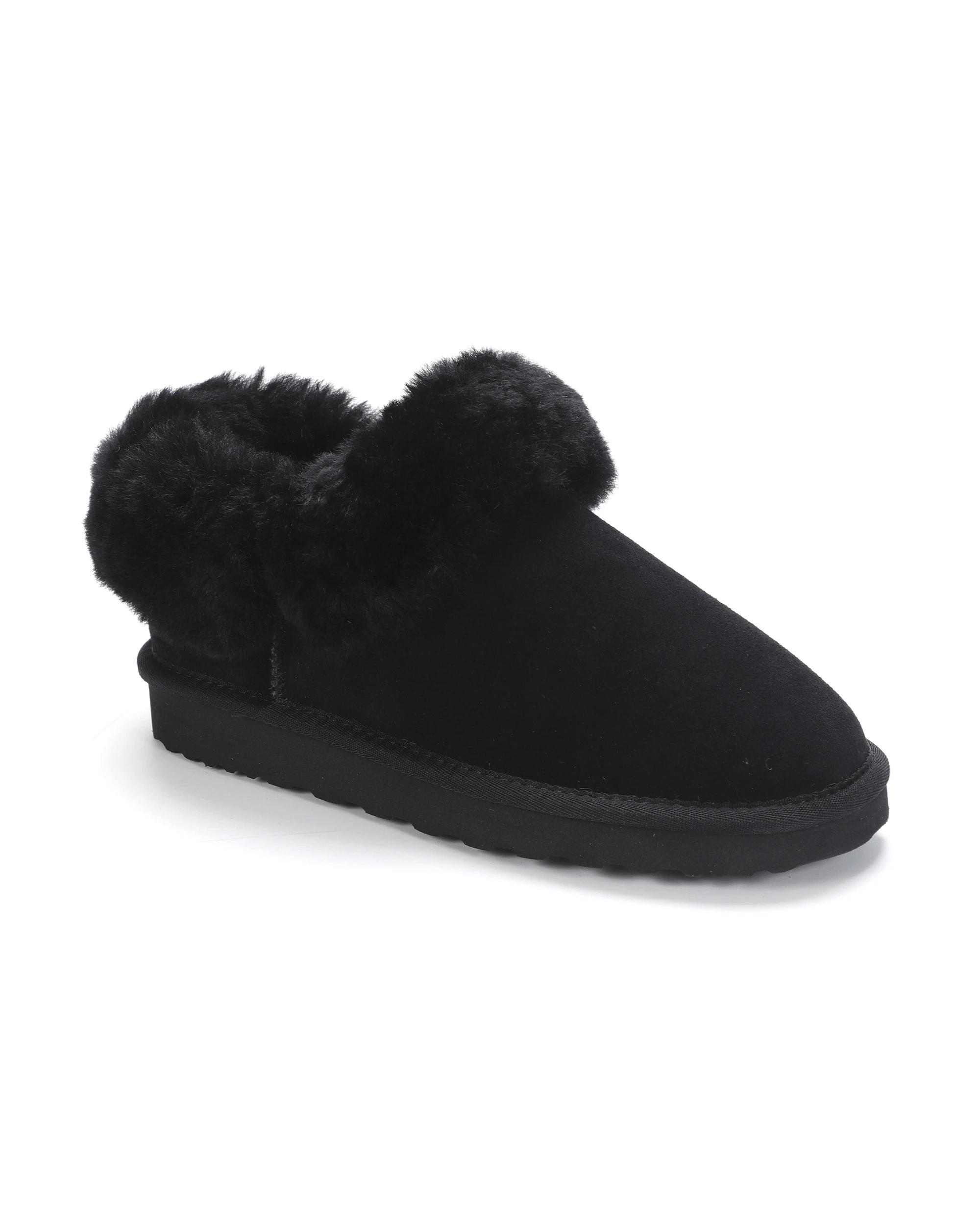 2 AUS WOOLI Cozy Sheepskin UGG Ankle Slippers BLACK, 2 of 6