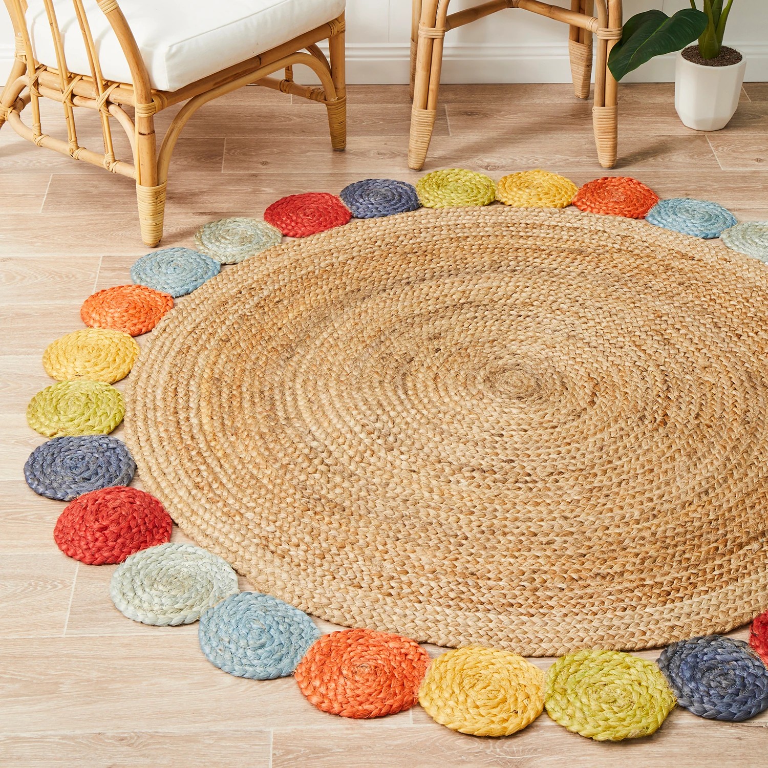 1 Common Ground Rugs Solace Tutti 150x150cm - Small Round Handwoven Jute Rug - Natural, 1 of 6