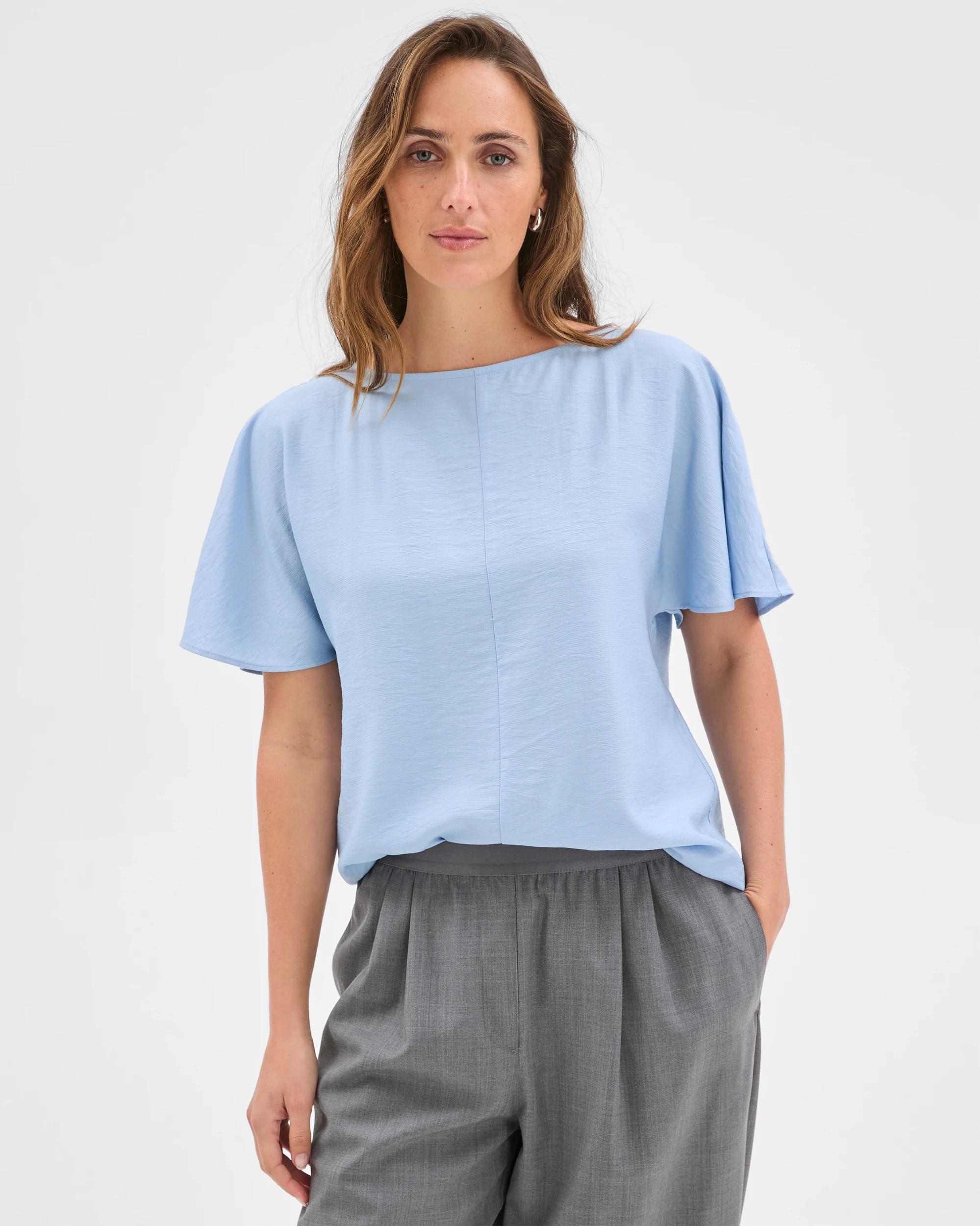 1 Preview Short Flutter Sleeve Textured Blouse BLUE MIST, 1 of 6