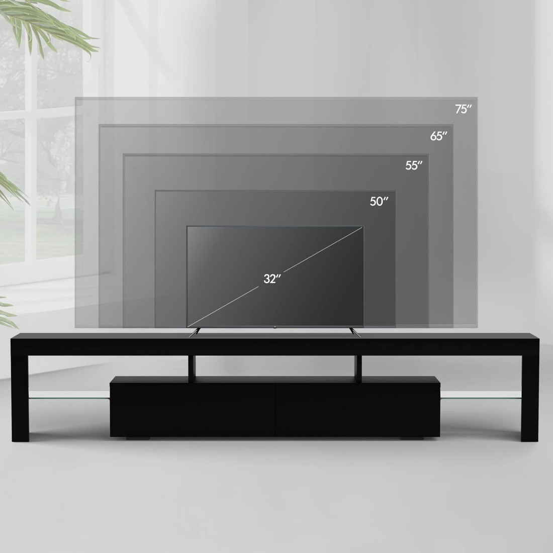 9 Alfordson Entertainment Unit 200cm TV Stand LED Light Storage Gloss - Black, 9 of 10