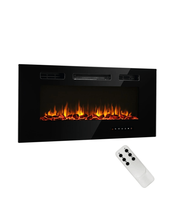 Maxkon 40 Inch Wall Recessed Mounted Electric Fireplace Heater 900/1800W w/5 Flame Settings