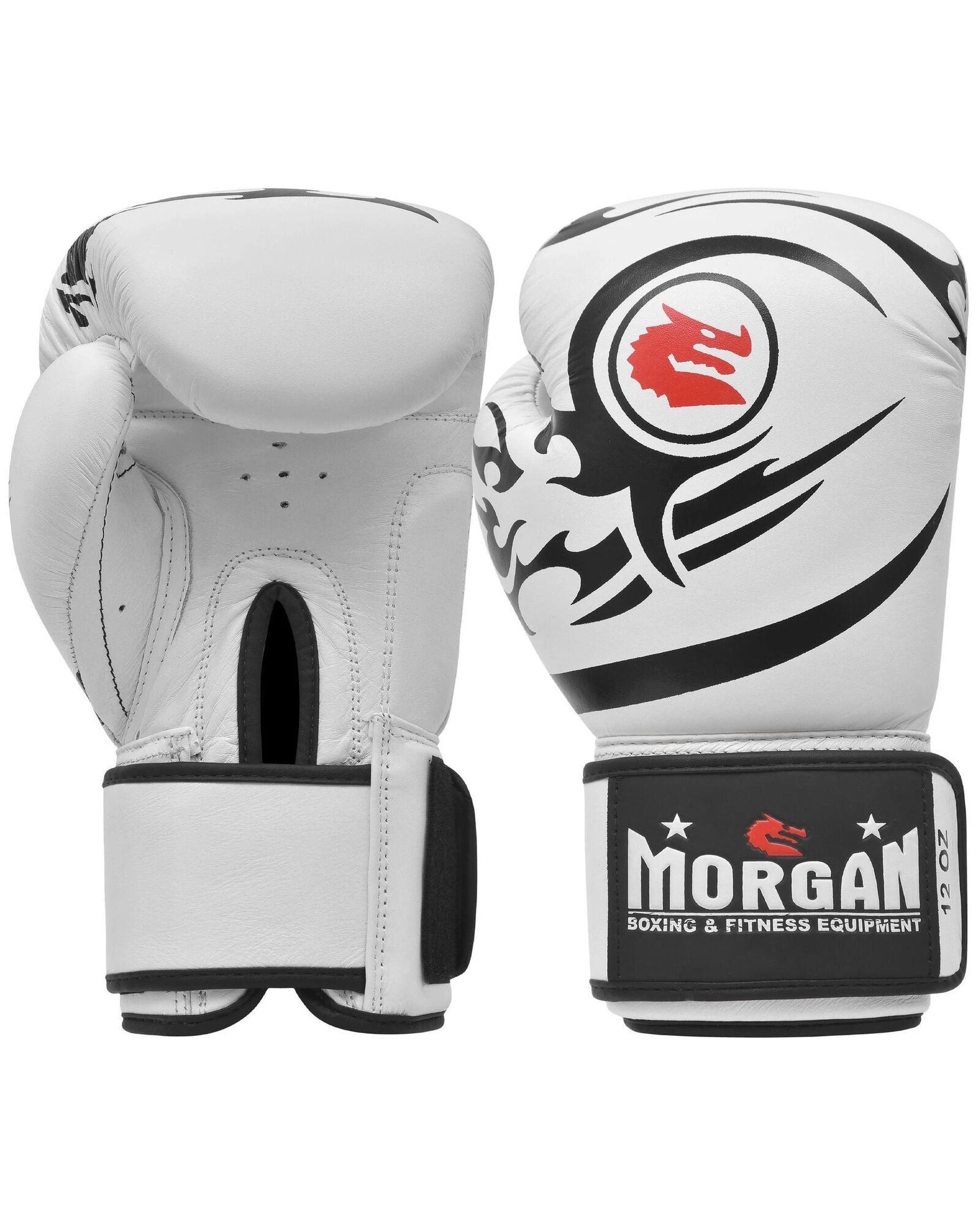 1 Morgan Sports Elite Boxing & Muay Thai Leather Gloves 16oz - White, 1 of 5