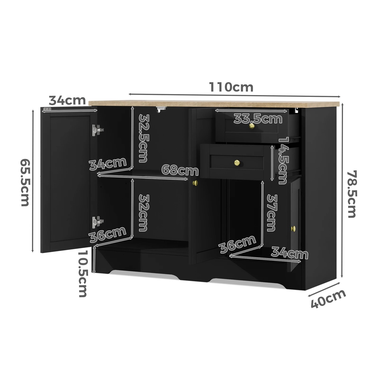 2 Alfordson 3 Doors Buffet Sideboard Cupboard Cabinet Pantry Storage - Black, 2 of 9