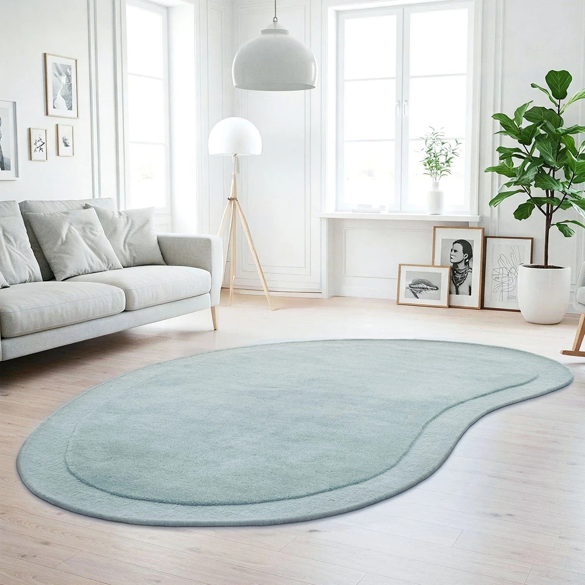 1 Common Ground Rugs Calista 280x190cm - Large Shaped Hand Tufted Wool Rug - Silver, 1 of 7