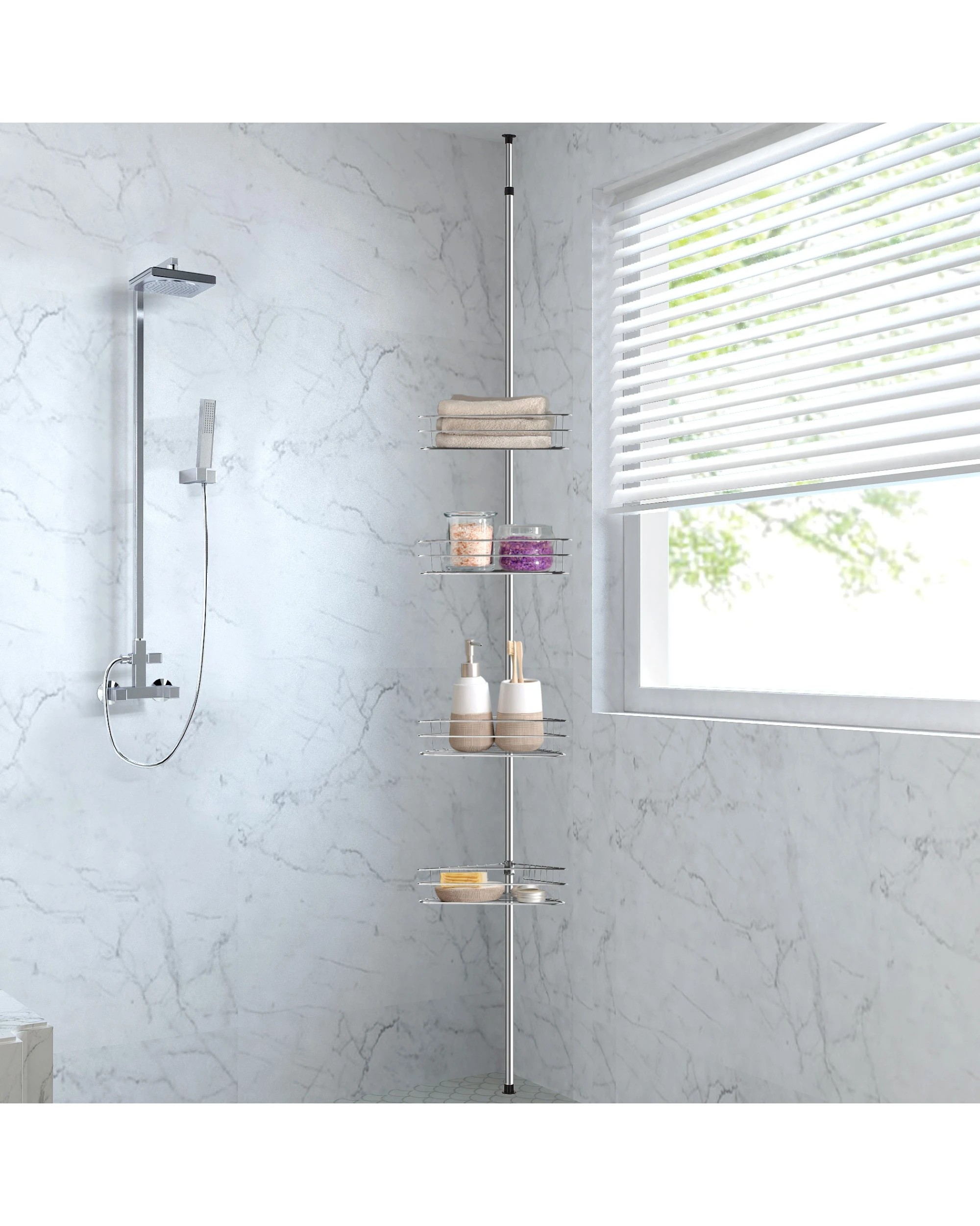 2 Sherwood Home Adjustable Telescopic 4 Tier Corner Shower Caddy Rack - Silver, 2 of 9