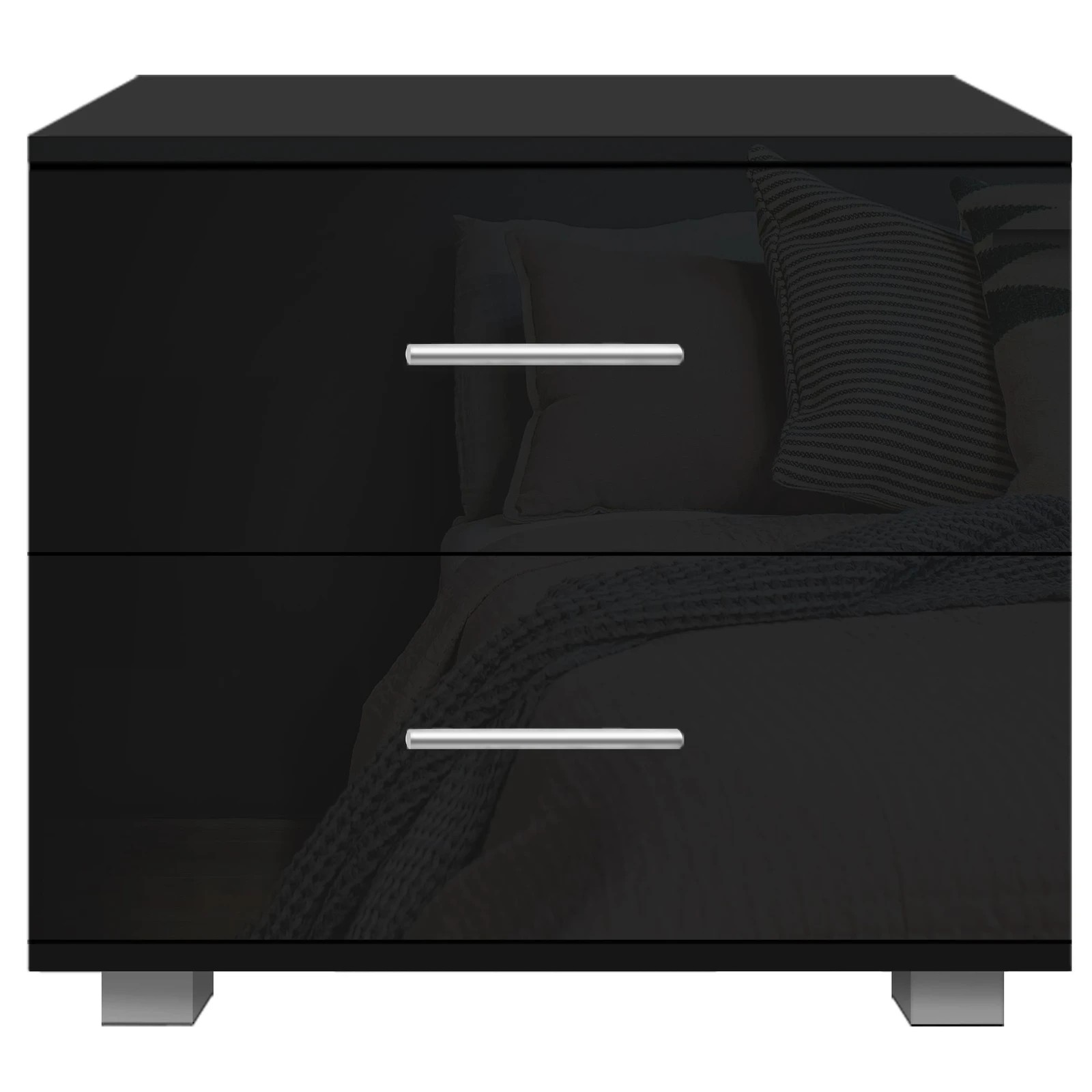 7 Alfordson Bedside Table Nightstand 4 Side High Gloss Side End Table - Black, 7 of 10
