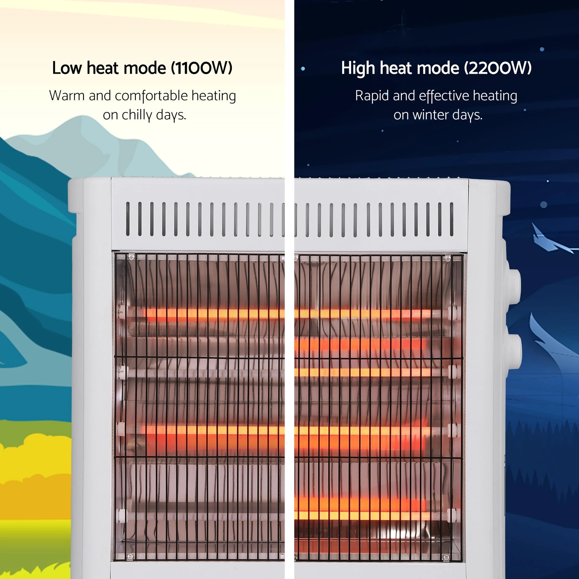 2 Devanti 2200W Infra Radiant Heater Portable Electric Space Heating - White, 2 of 6