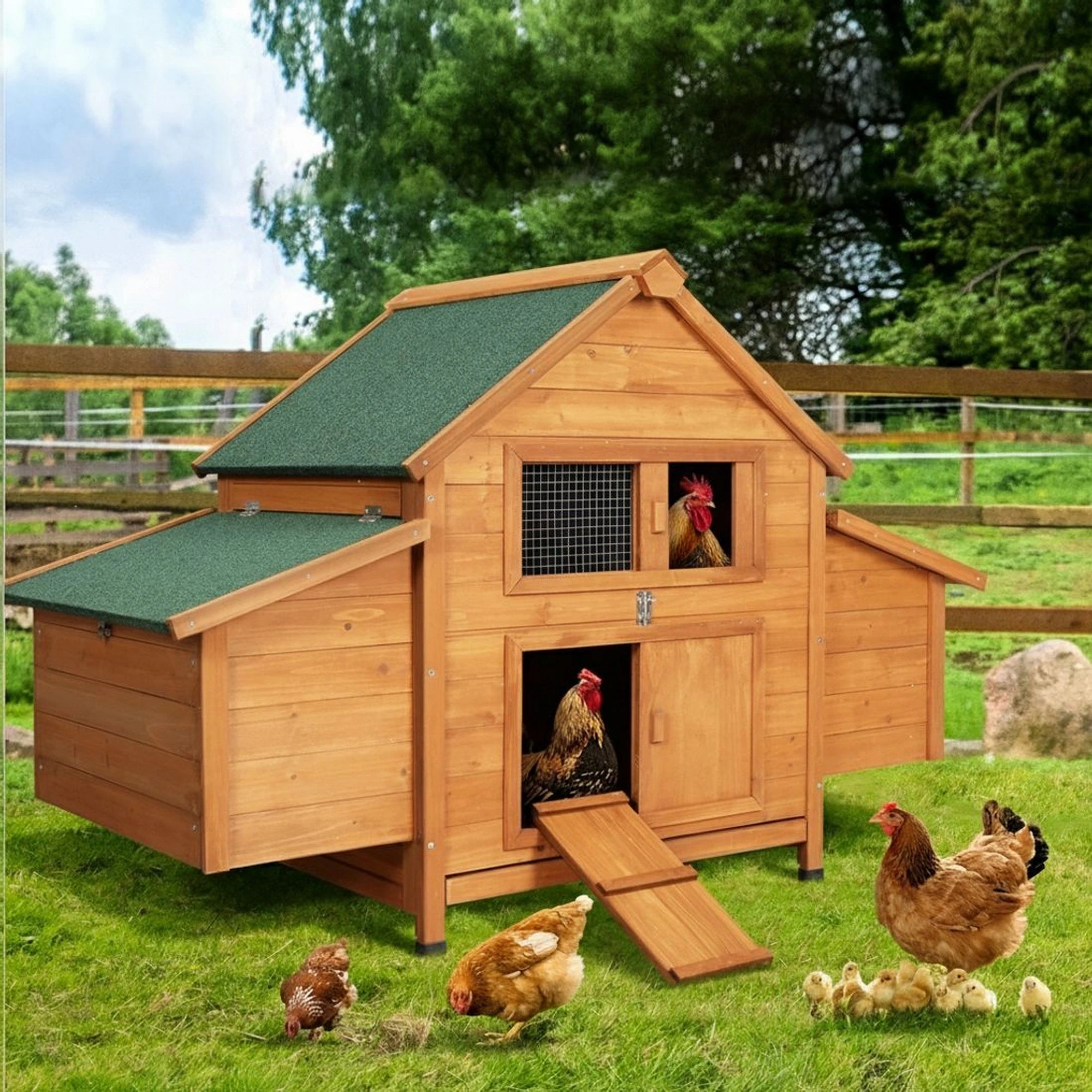 4 i.Pet Chicken Coop Rabbit Hutch Large House Run Cage Wooden Outdoor Pet - Brown, 4 of 8
