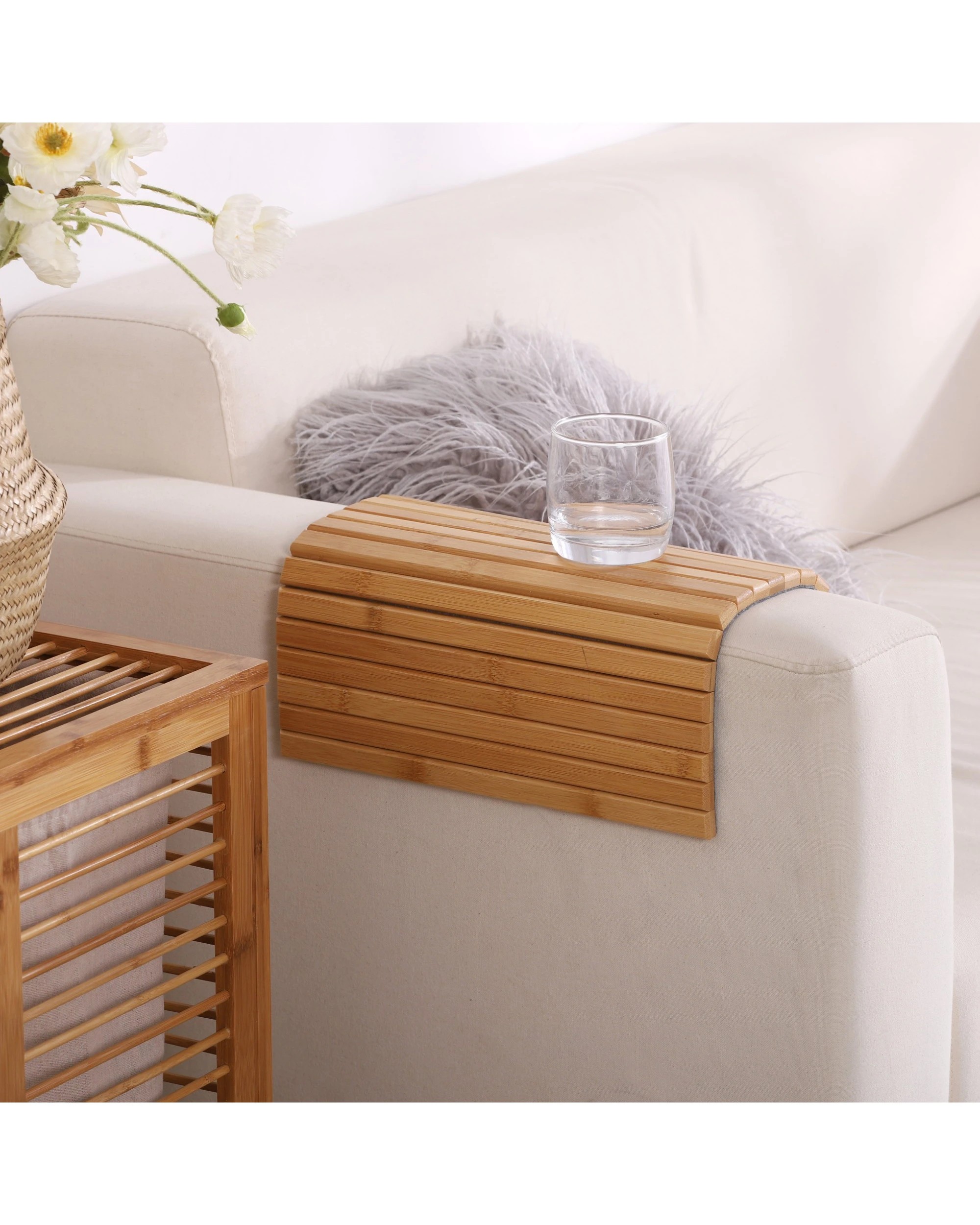 2 Sherwood Home Flexible Bamboo Sofa Armrest Tray with Non-Slip Base 42x33.5x1.2cm - Natural, 2 of 8