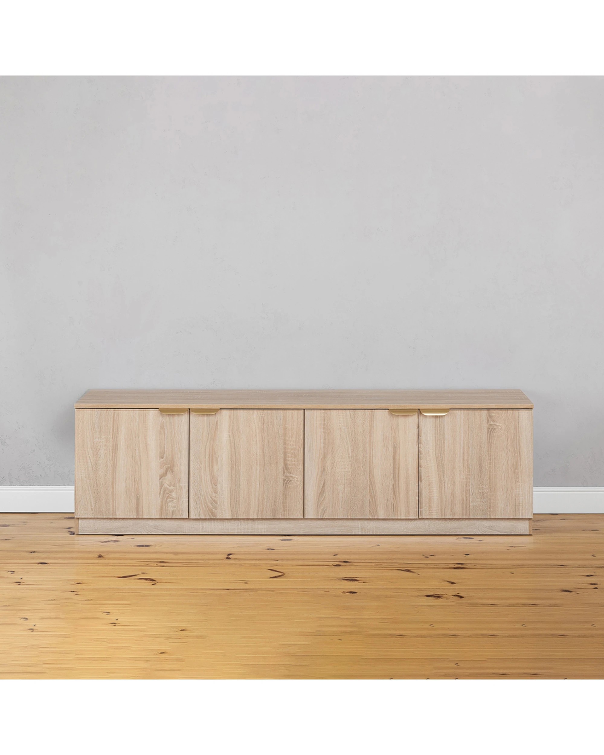 3 European Cabinetry Bucharest Oak Slim TV Unit Brass Pull Handle - Natural, 3 of 6
