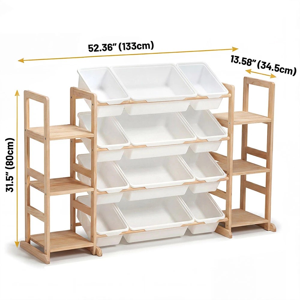 2 PlayPals Kid Storage Box Toys Organizer 6 Shelves and 12 Bins Display Rack - Natural, 2 of 3