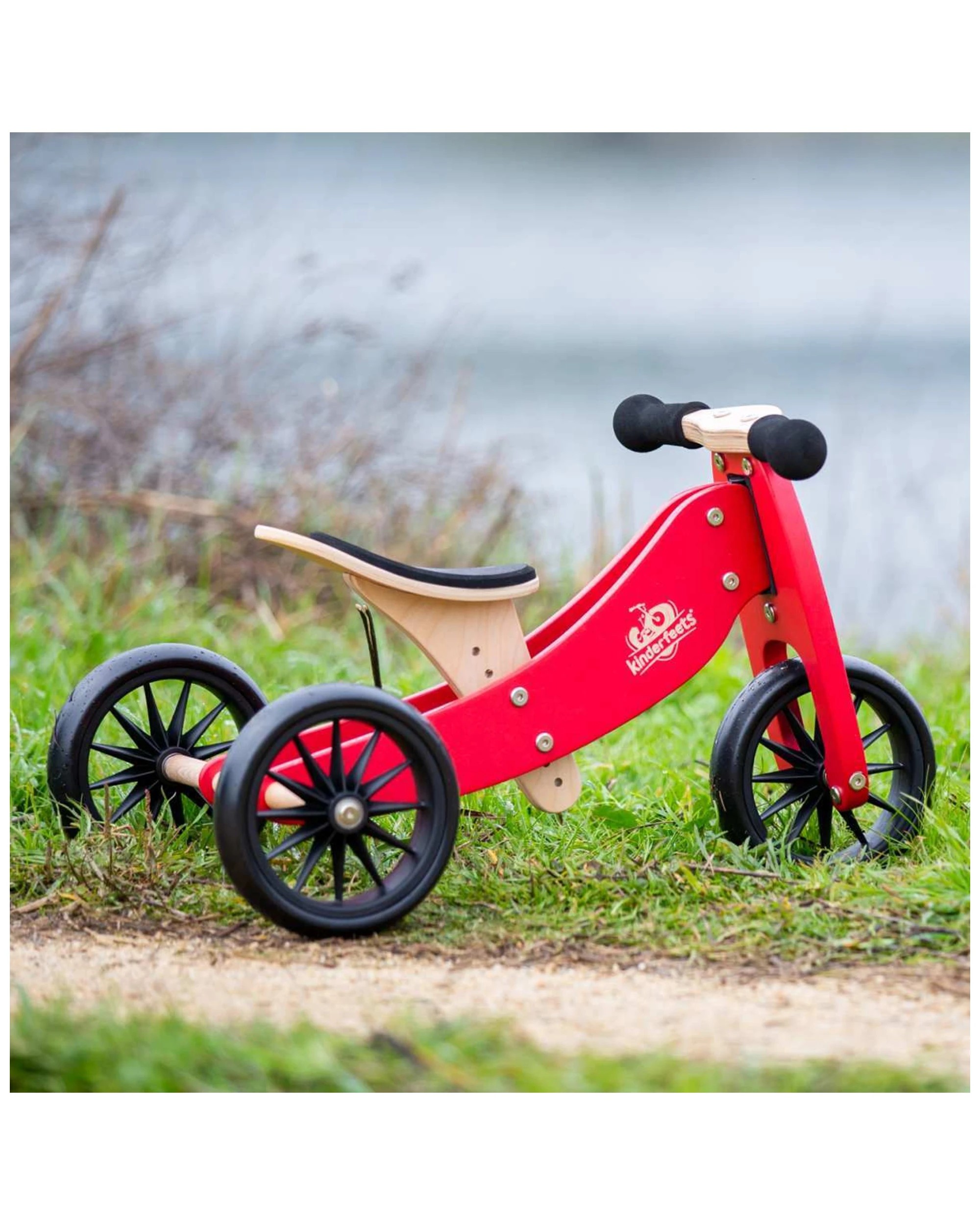 3 Kinderfeets Tiny Tot Wooden Balance Bike Kids Ride On Toy Cherry Red 12 To 24 Months - Red, 3 of 7