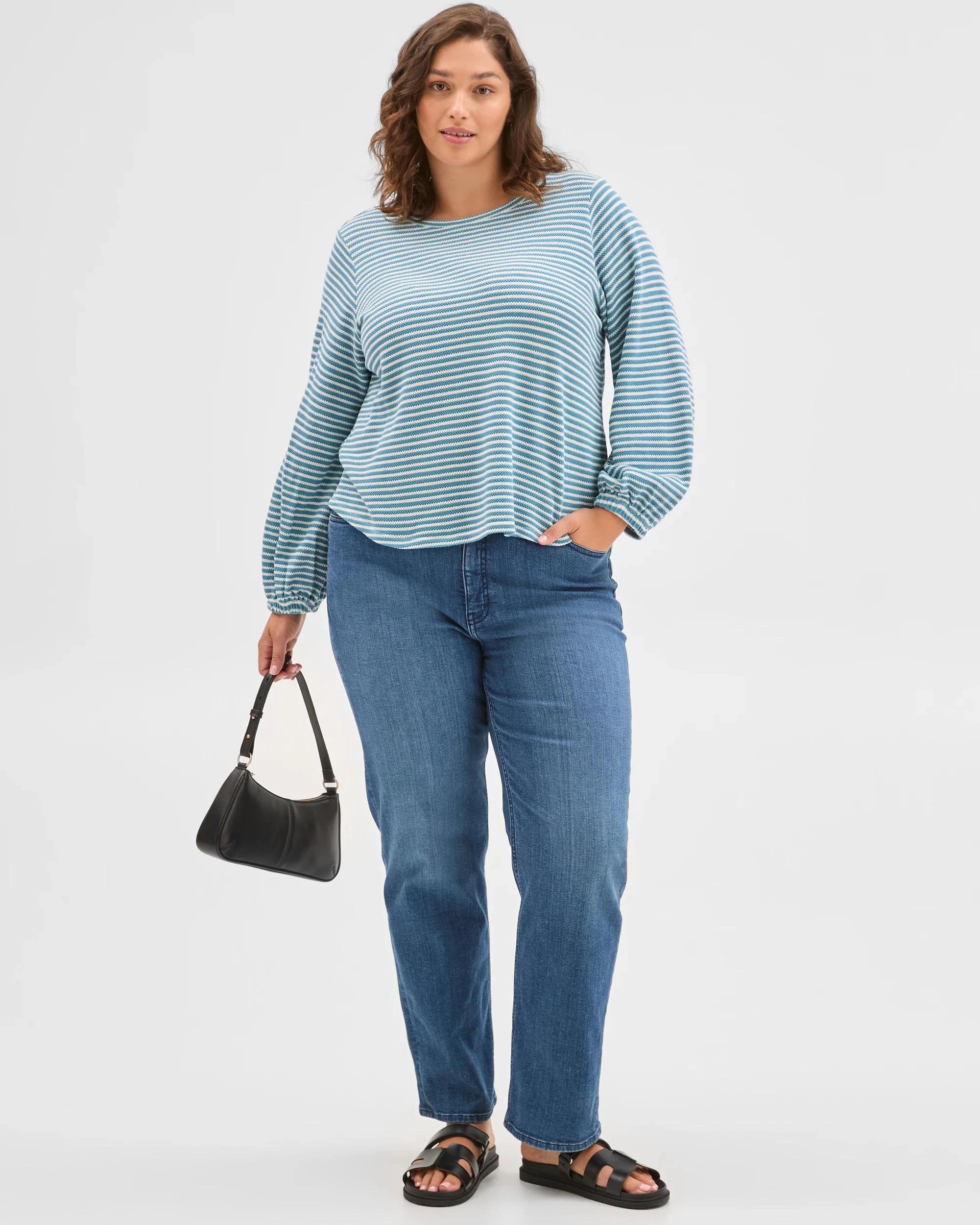 1 Target Curve Plus Size Australian Cotton Long Sleeve Stripe Textured Top SEA TEAL/CLOUD DANCER, 1 of 6