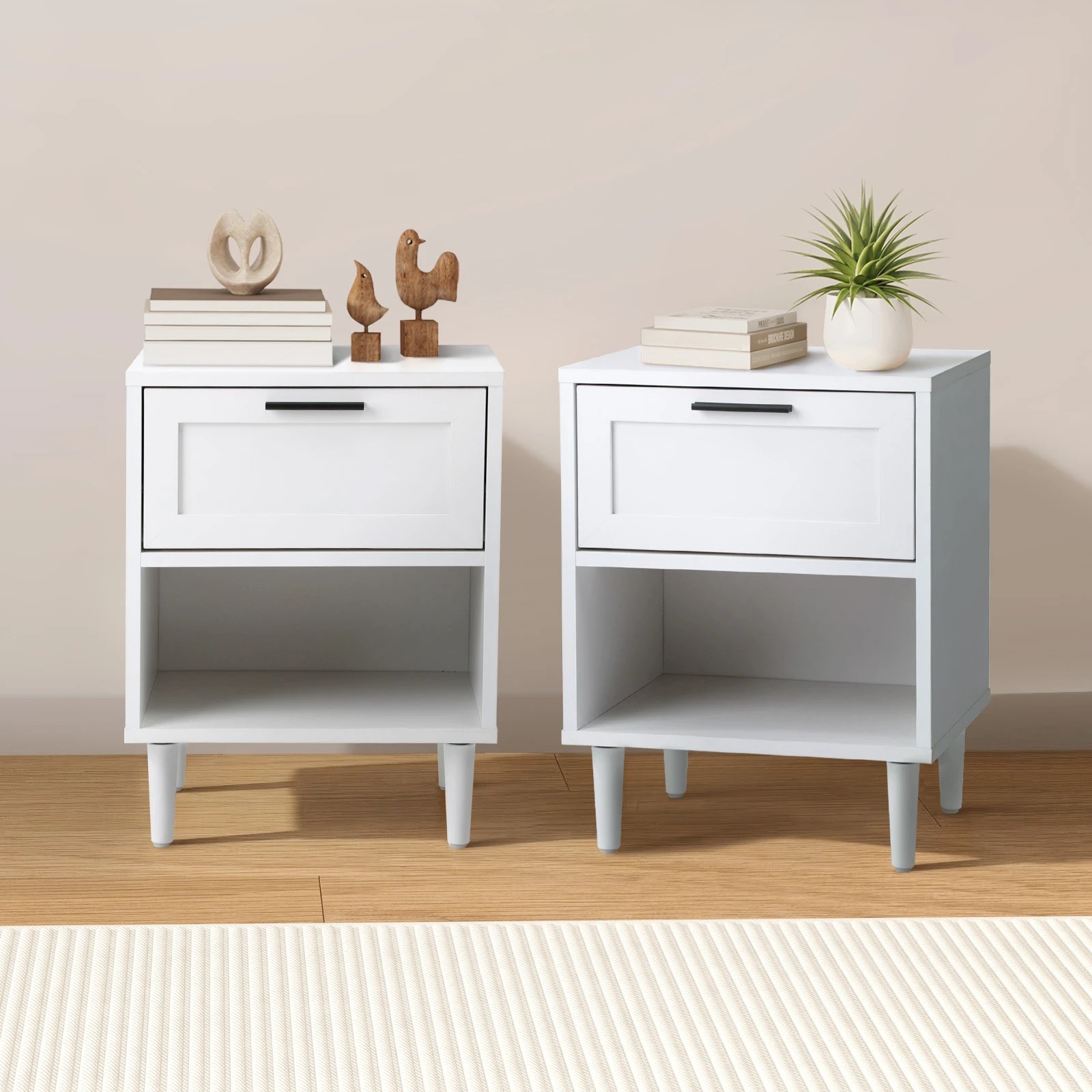 3 Oikiture Bedside Tables Set of 2 Nightstand Side End Table Storage Cabinet - White, 3 of 9